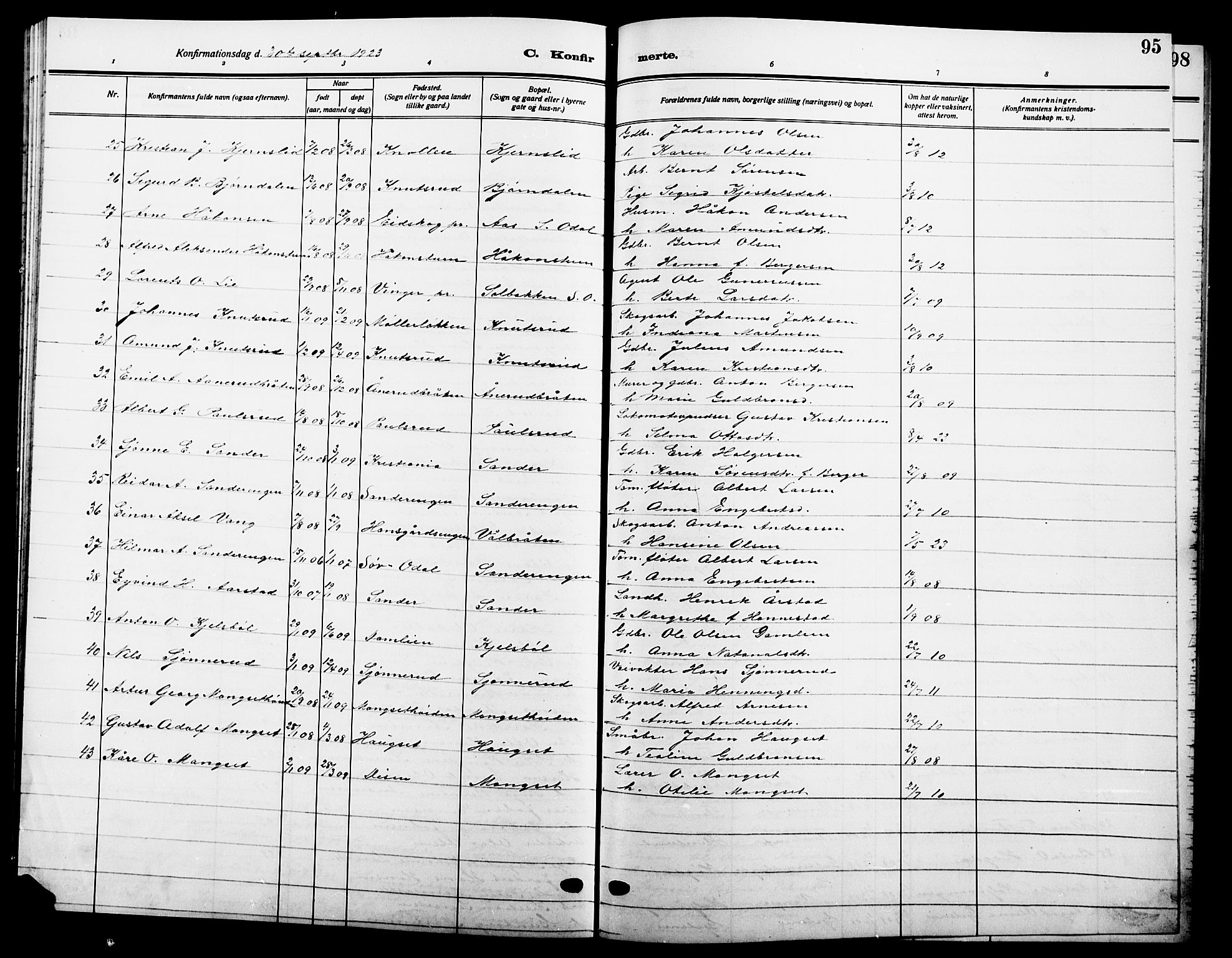 Sør-Odal prestekontor, AV/SAH-PREST-030/H/Ha/Hab/L0008: Klokkerbok nr. 8, 1913-1923, s. 95