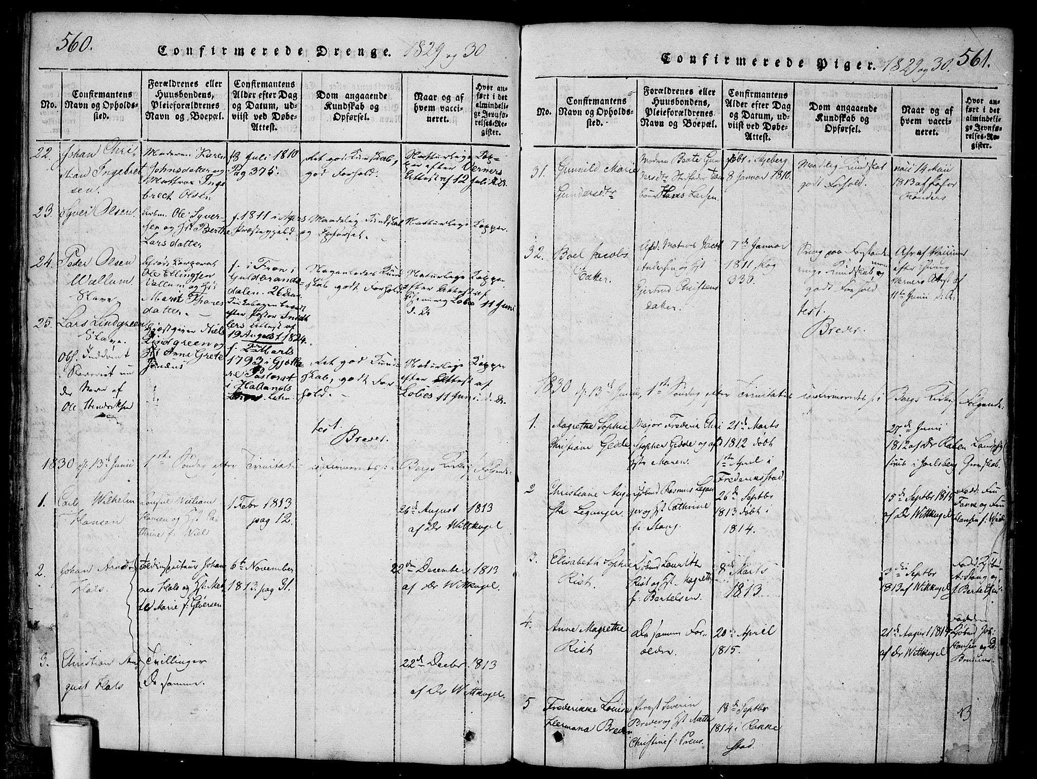 Halden prestekontor Kirkebøker, AV/SAO-A-10909/F/Fa/L0003: Ministerialbok nr. I 3, 1815-1834, s. 560-561