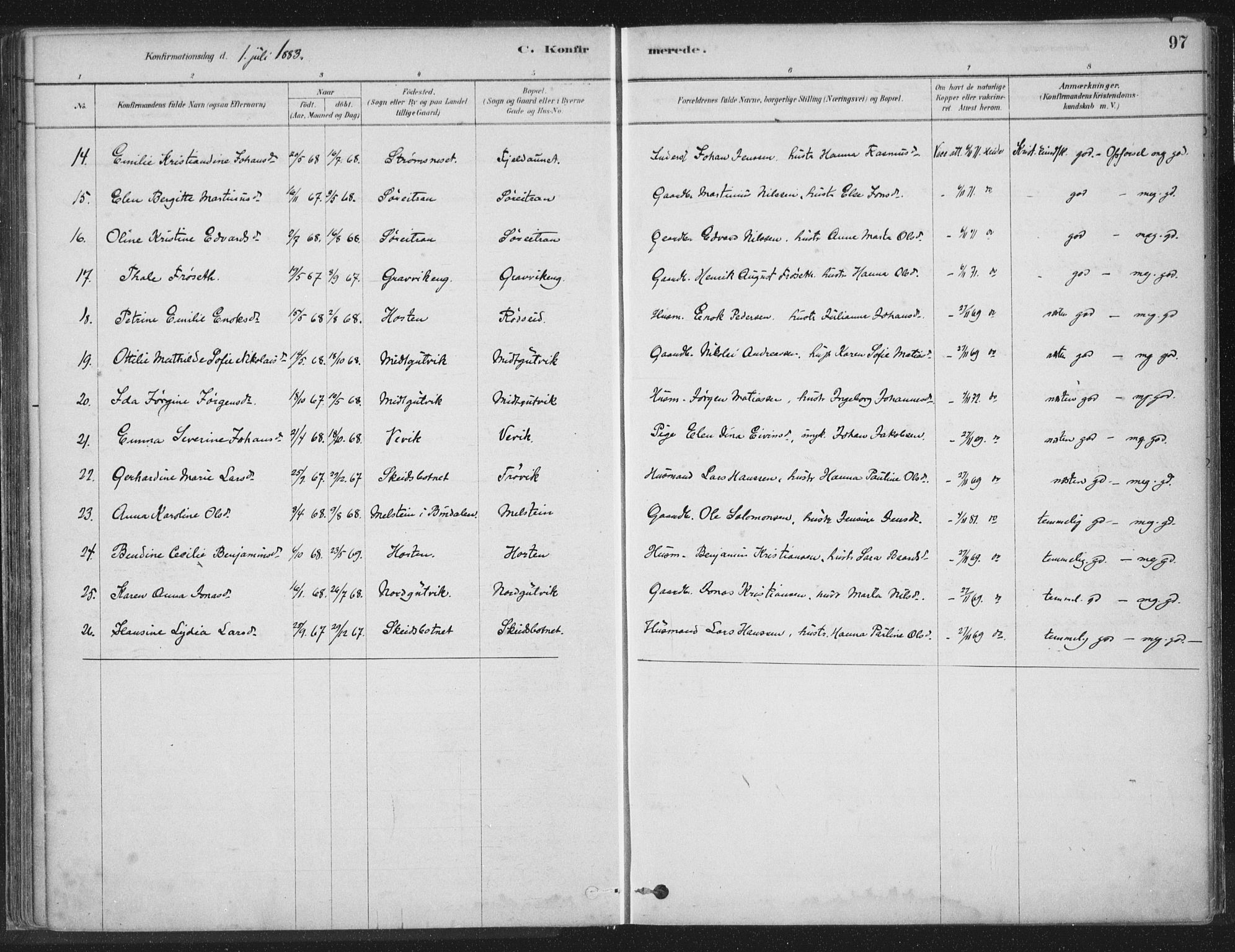 Ministerialprotokoller, klokkerbøker og fødselsregistre - Nord-Trøndelag, AV/SAT-A-1458/788/L0697: Ministerialbok nr. 788A04, 1878-1902, s. 97