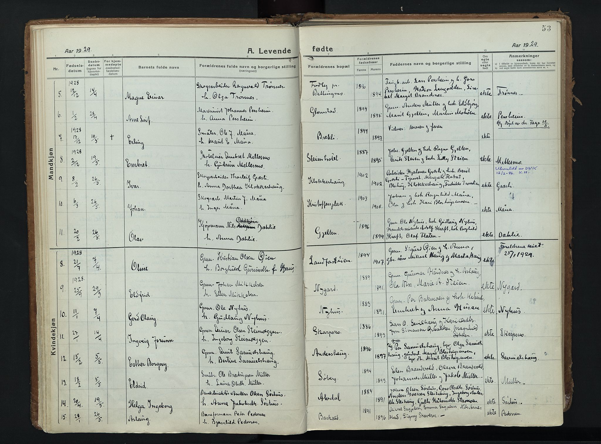 Alvdal prestekontor, AV/SAH-PREST-060/H/Ha/Haa/L0006: Ministerialbok nr. 6, 1920-1937, s. 53