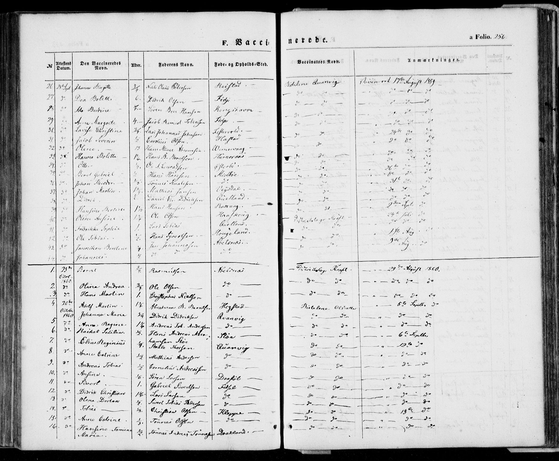 Flekkefjord sokneprestkontor, AV/SAK-1111-0012/F/Fa/Fab/L0004: Ministerialbok nr. A 4, 1850-1875, s. 256