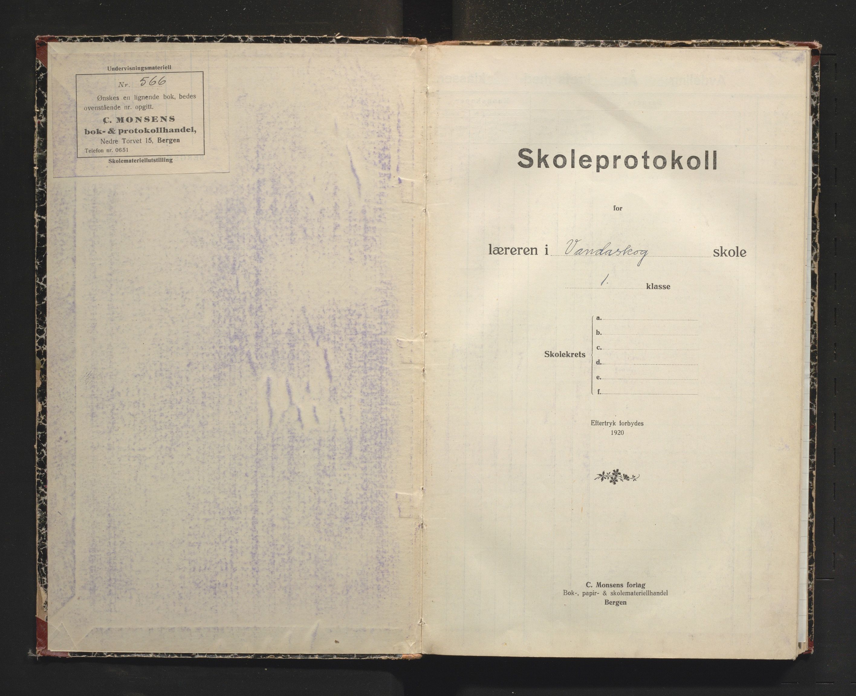 Sveio kommune. Barneskulane, IKAH/1216-231/F/Fa/L0015: Skuleprotokoll for Vandaskog skule, 1933-1971