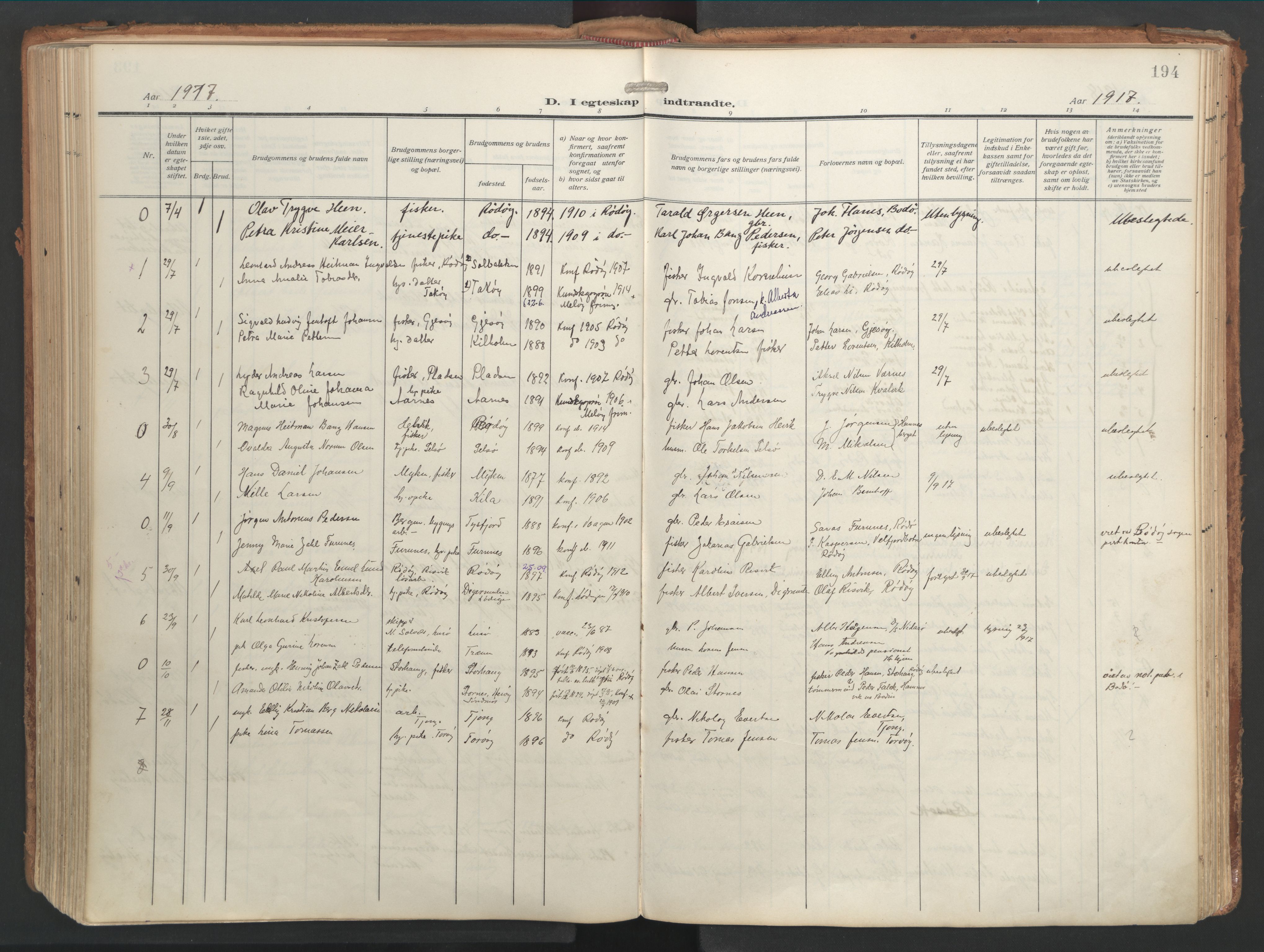 Ministerialprotokoller, klokkerbøker og fødselsregistre - Nordland, AV/SAT-A-1459/841/L0614: Ministerialbok nr. 841A17, 1911-1925, s. 194
