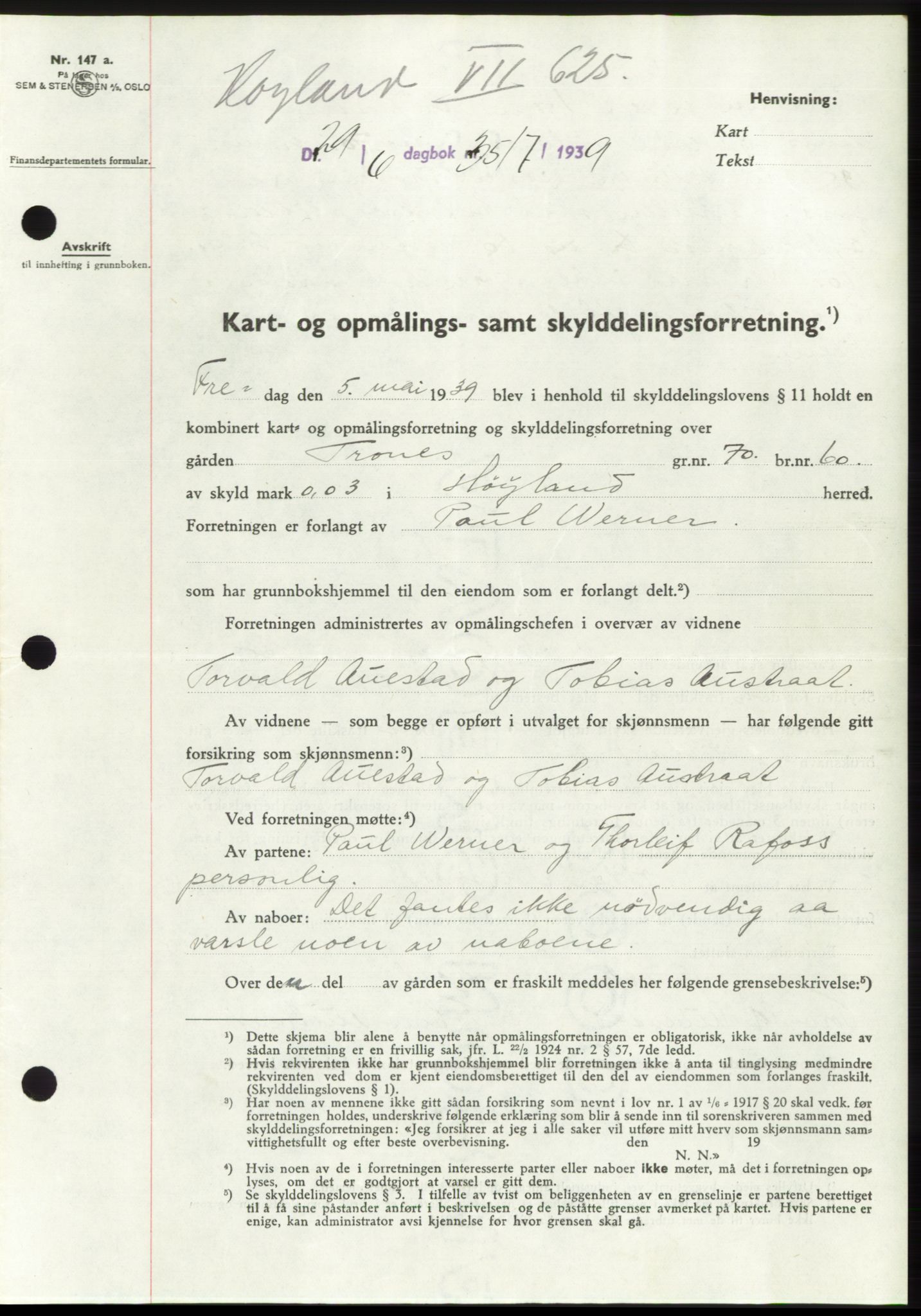 Jæren sorenskriveri, SAST/A-100310/03/G/Gba/L0074: Pantebok, 1939-1939, Dagboknr: 3517/1939