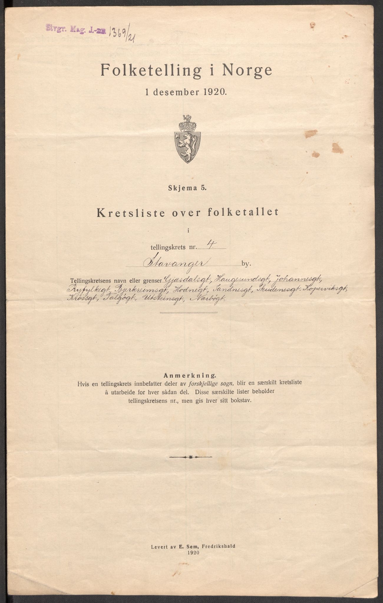 SAST, Folketelling 1920 for 1103 Stavanger kjøpstad, 1920, s. 16