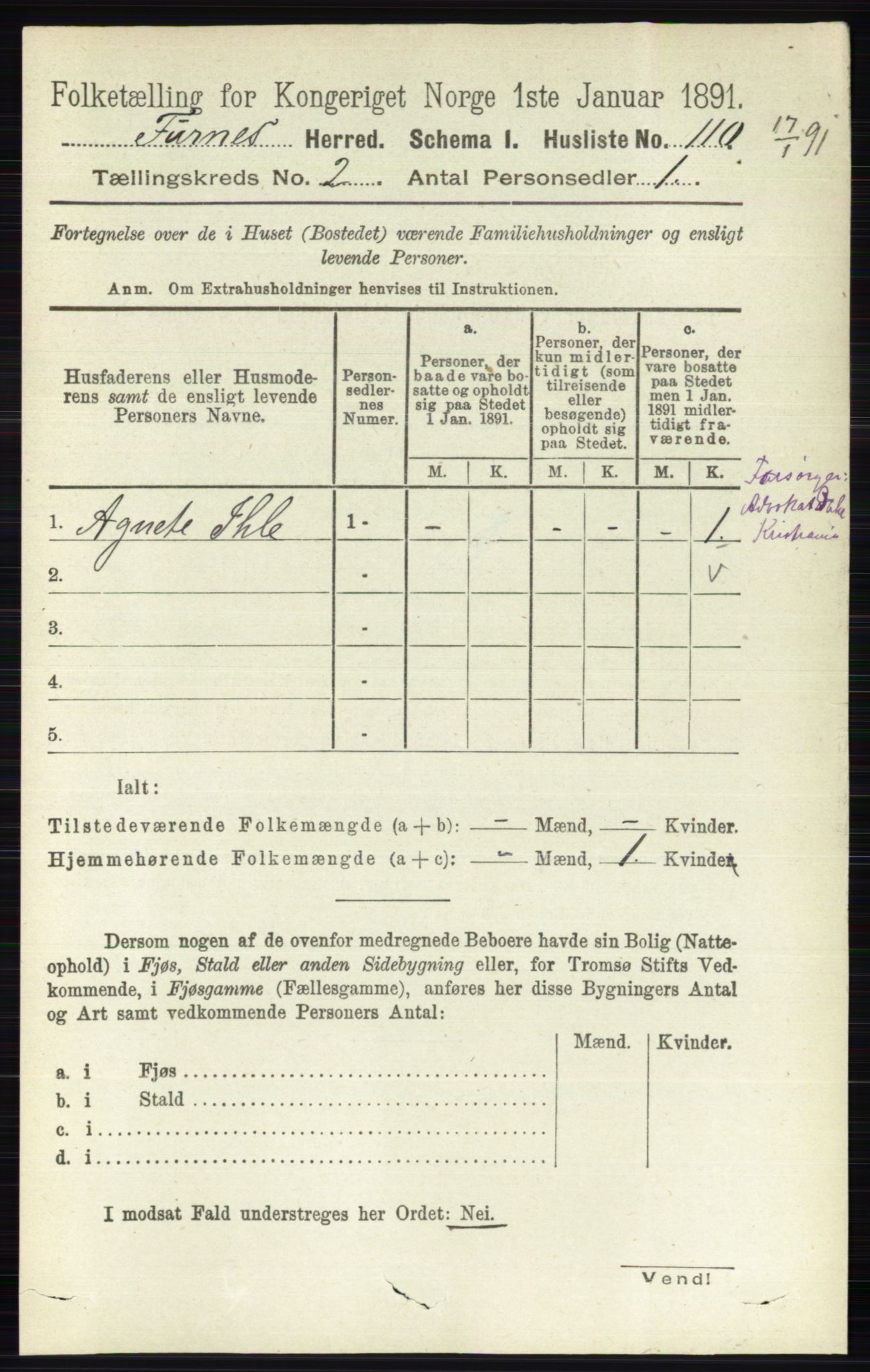 RA, Folketelling 1891 for 0413 Furnes herred, 1891, s. 840