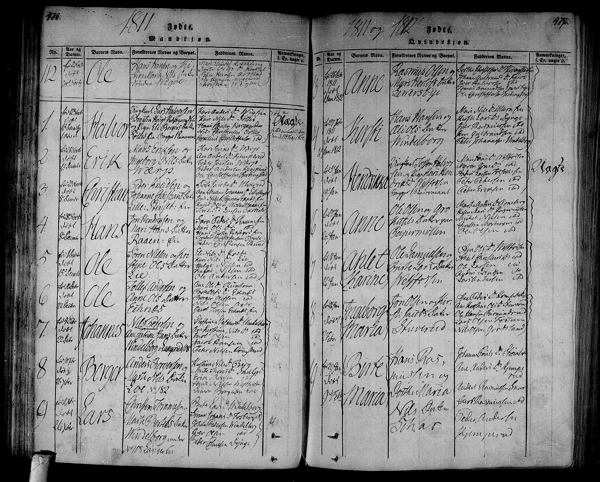 Eiker kirkebøker, SAKO/A-4/F/Fa/L0010: Ministerialbok nr. I 10, 1806-1815, s. 478-479