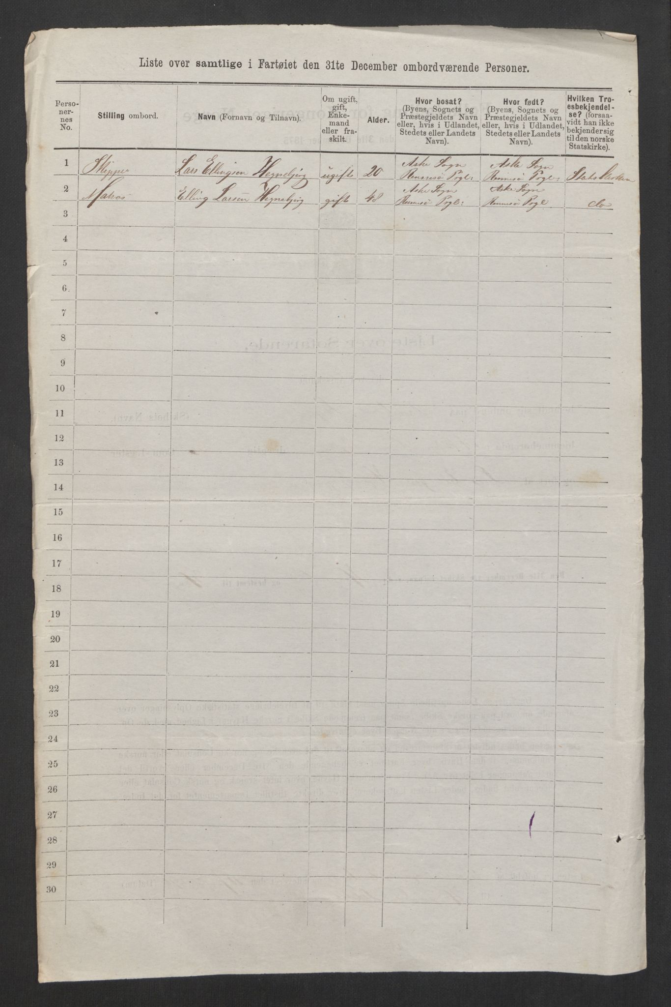 RA, Folketelling 1875, skipslister: Skip i innenrikske havner, hjemmehørende i 1) landdistrikter, 2) forskjellige steder, 3) utlandet, 1875, s. 45