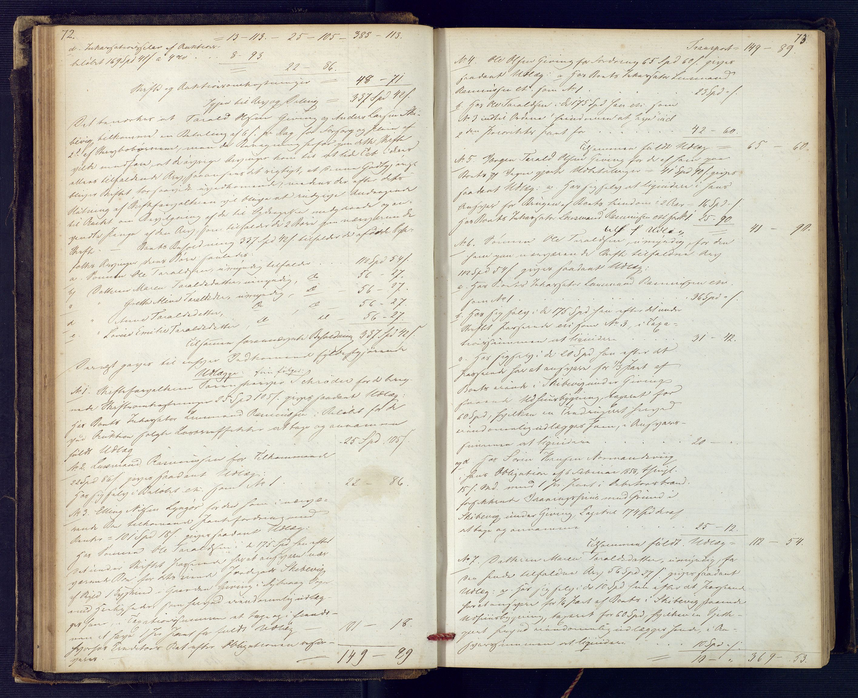 Holt sorenskriveri, SAK/1221-0002/H/Hc/L0029: Skifteutlodningsprotokoll nr. 4 med løst register, 1857-1862, s. 72-73