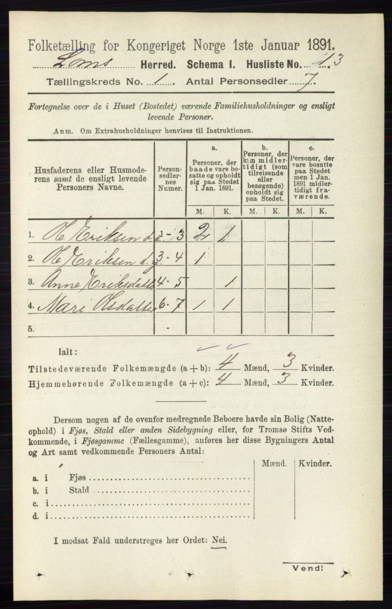 RA, Folketelling 1891 for 0514 Lom herred, 1891, s. 34