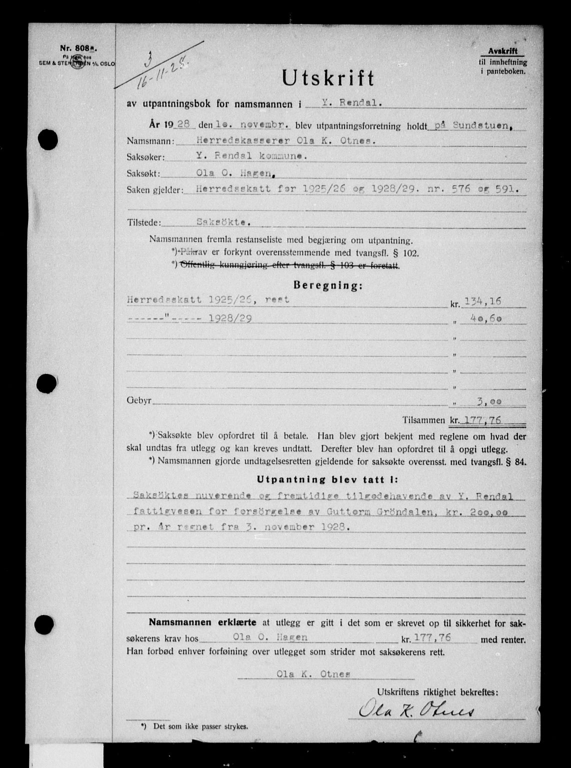 Nord-Østerdal tingrett, SAH/TING-020/H/Hb/Hba/L0039: Pantebok nr. 39, 1928-1929, Tingl.dato: 16.11.1928