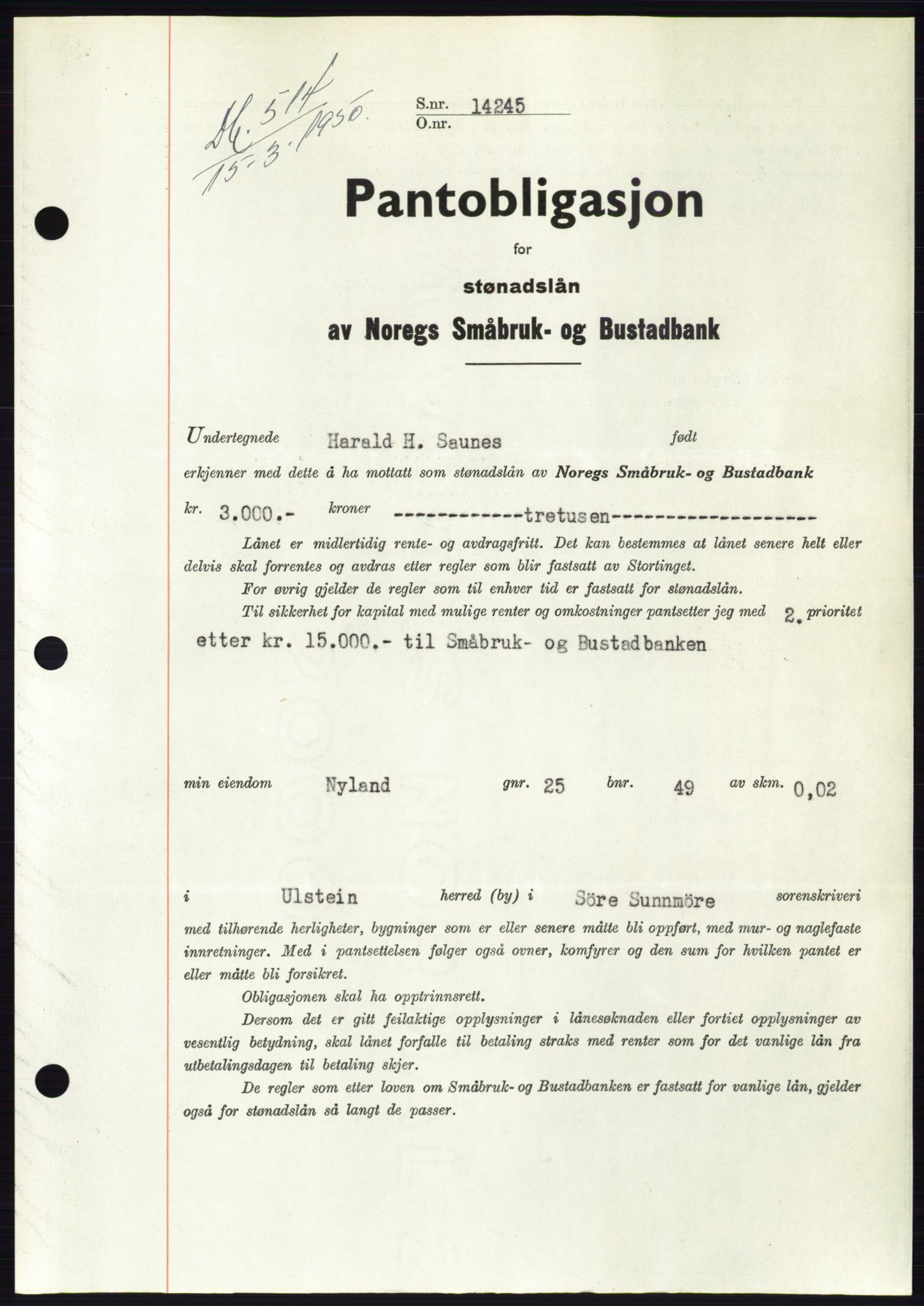 Søre Sunnmøre sorenskriveri, SAT/A-4122/1/2/2C/L0118: Pantebok nr. 6B, 1949-1950, Dagboknr: 514/1950
