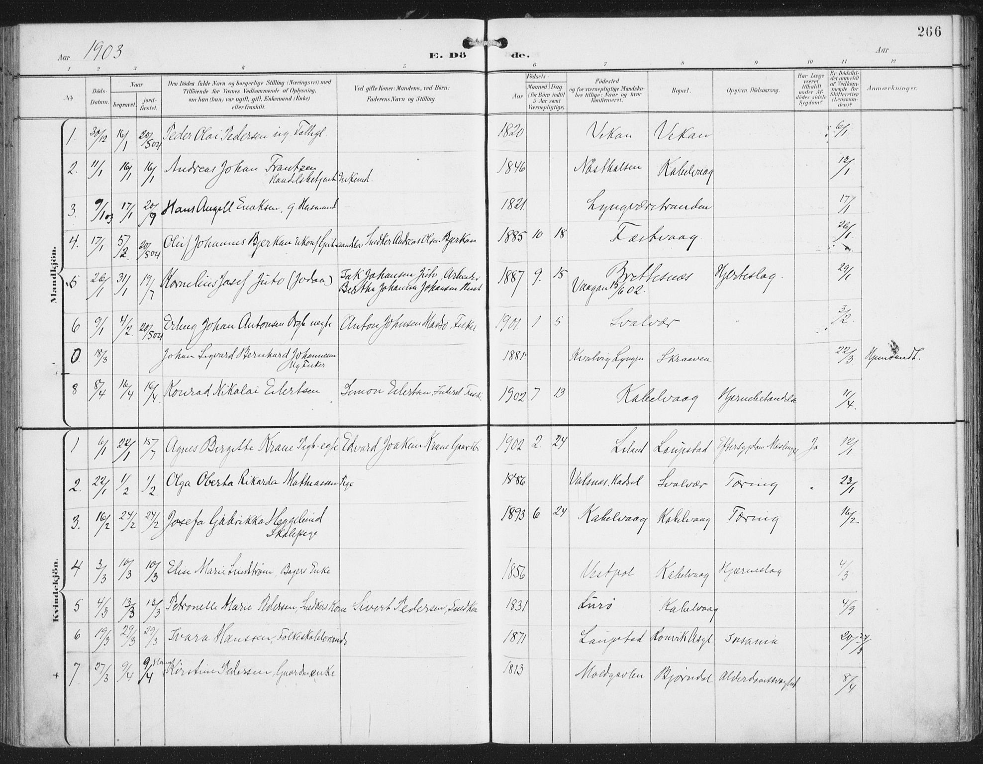 Ministerialprotokoller, klokkerbøker og fødselsregistre - Nordland, SAT/A-1459/874/L1062: Ministerialbok nr. 874A06, 1899-1907, s. 266