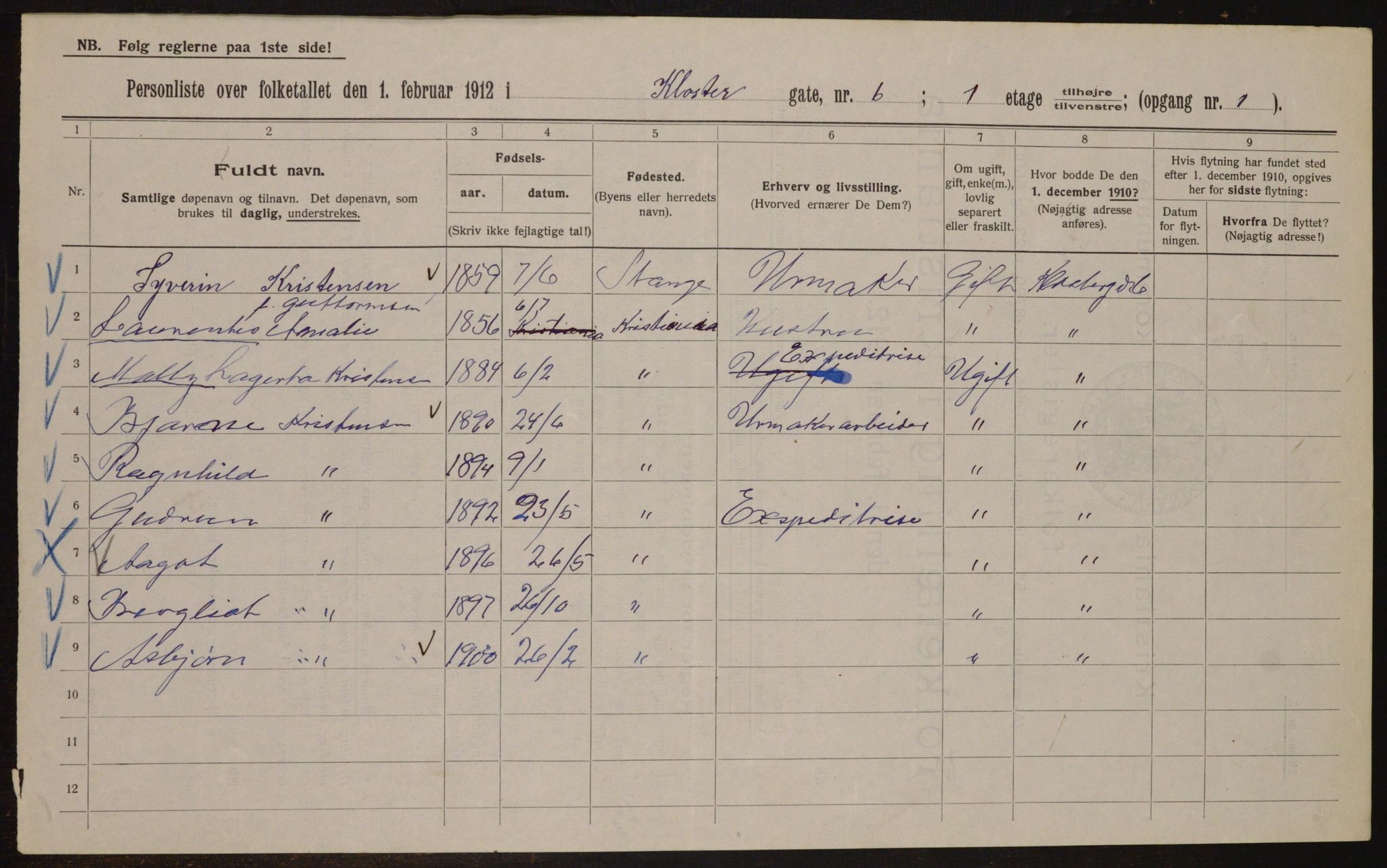 OBA, Kommunal folketelling 1.2.1912 for Kristiania, 1912, s. 52393