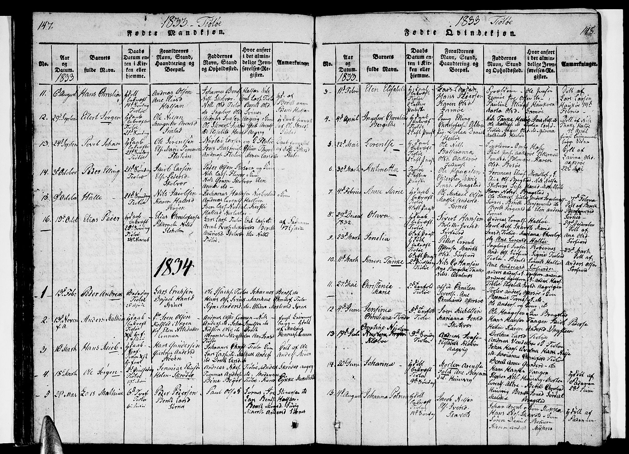 Ministerialprotokoller, klokkerbøker og fødselsregistre - Nordland, AV/SAT-A-1459/830/L0458: Klokkerbok nr. 830C01 /2, 1829-1840, s. 147-148