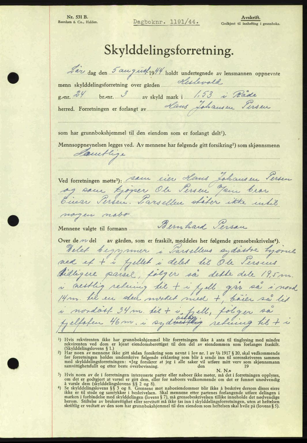 Moss sorenskriveri, SAO/A-10168: Pantebok nr. A12, 1943-1944, Dagboknr: 1191/1944