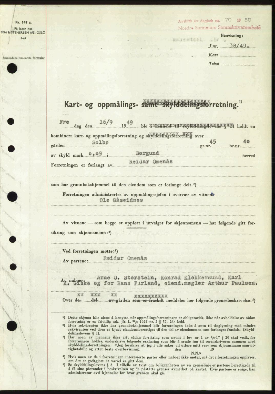 Nordre Sunnmøre sorenskriveri, SAT/A-0006/1/2/2C/2Ca: Pantebok nr. A33, 1949-1950, Dagboknr: 70/1950