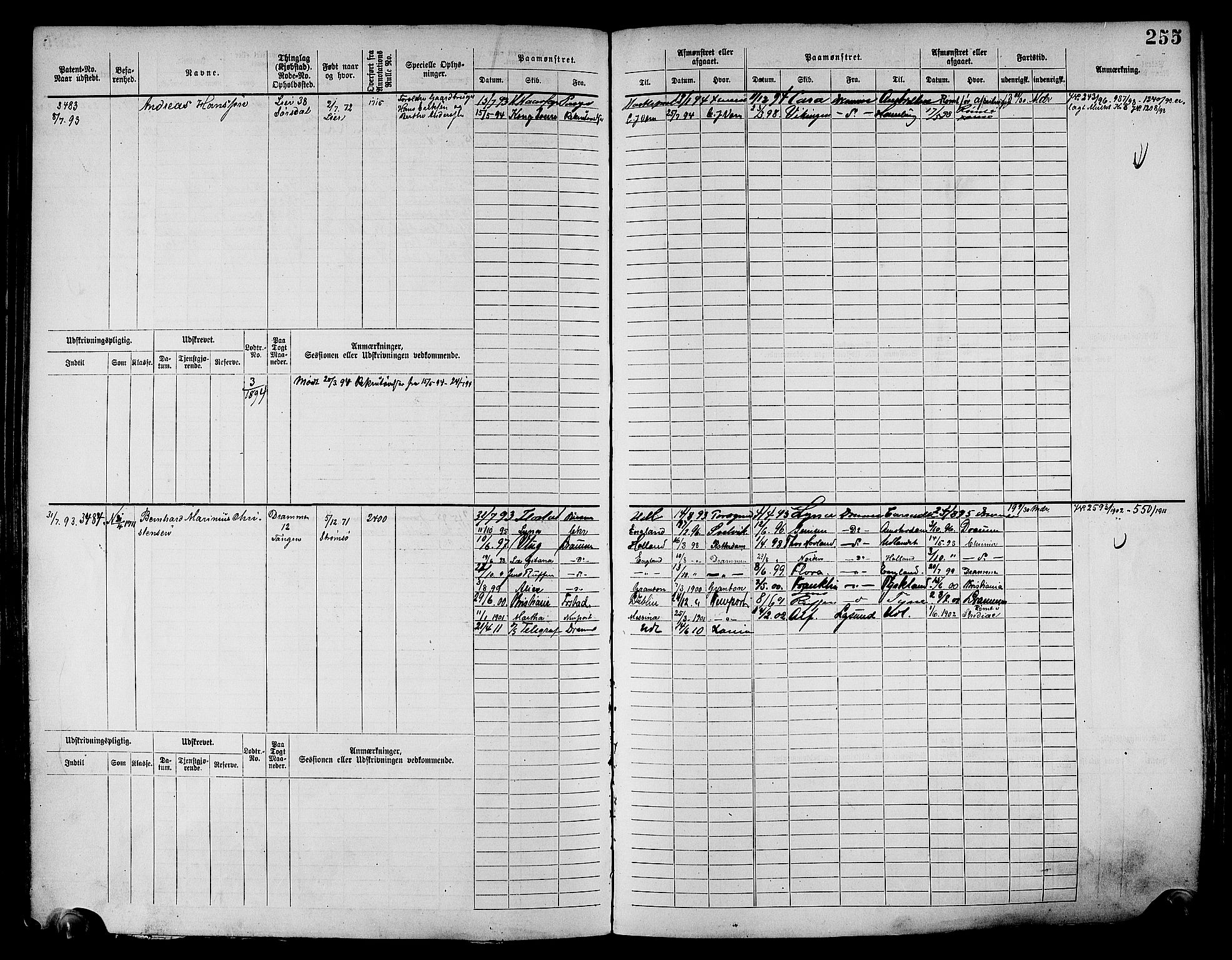 Drammen innrulleringsdistrikt, AV/SAKO-A-781/F/Fc/L0004: Hovedrulle, 1885, s. 261