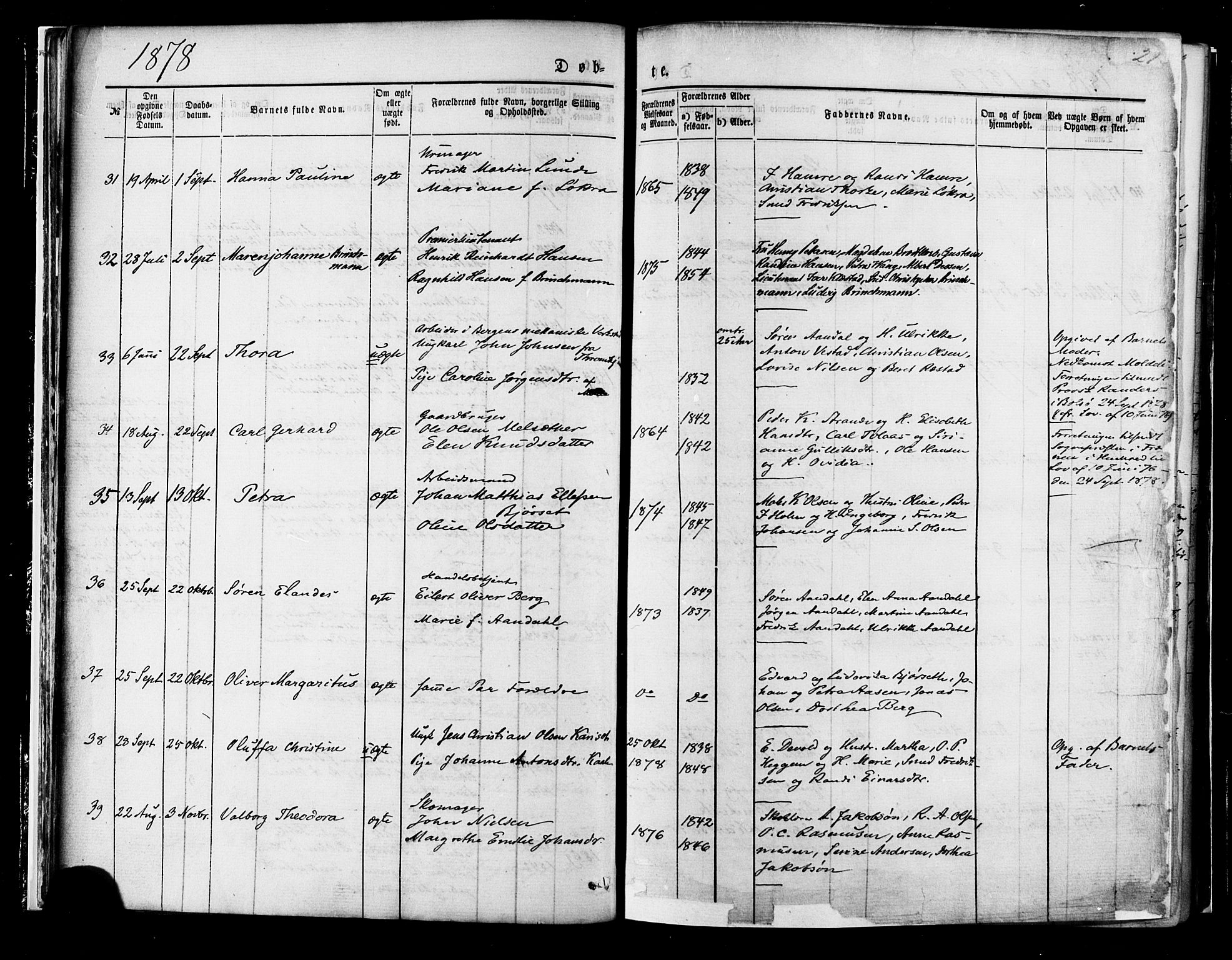 Ministerialprotokoller, klokkerbøker og fødselsregistre - Møre og Romsdal, SAT/A-1454/558/L0691: Ministerialbok nr. 558A05, 1873-1886, s. 21