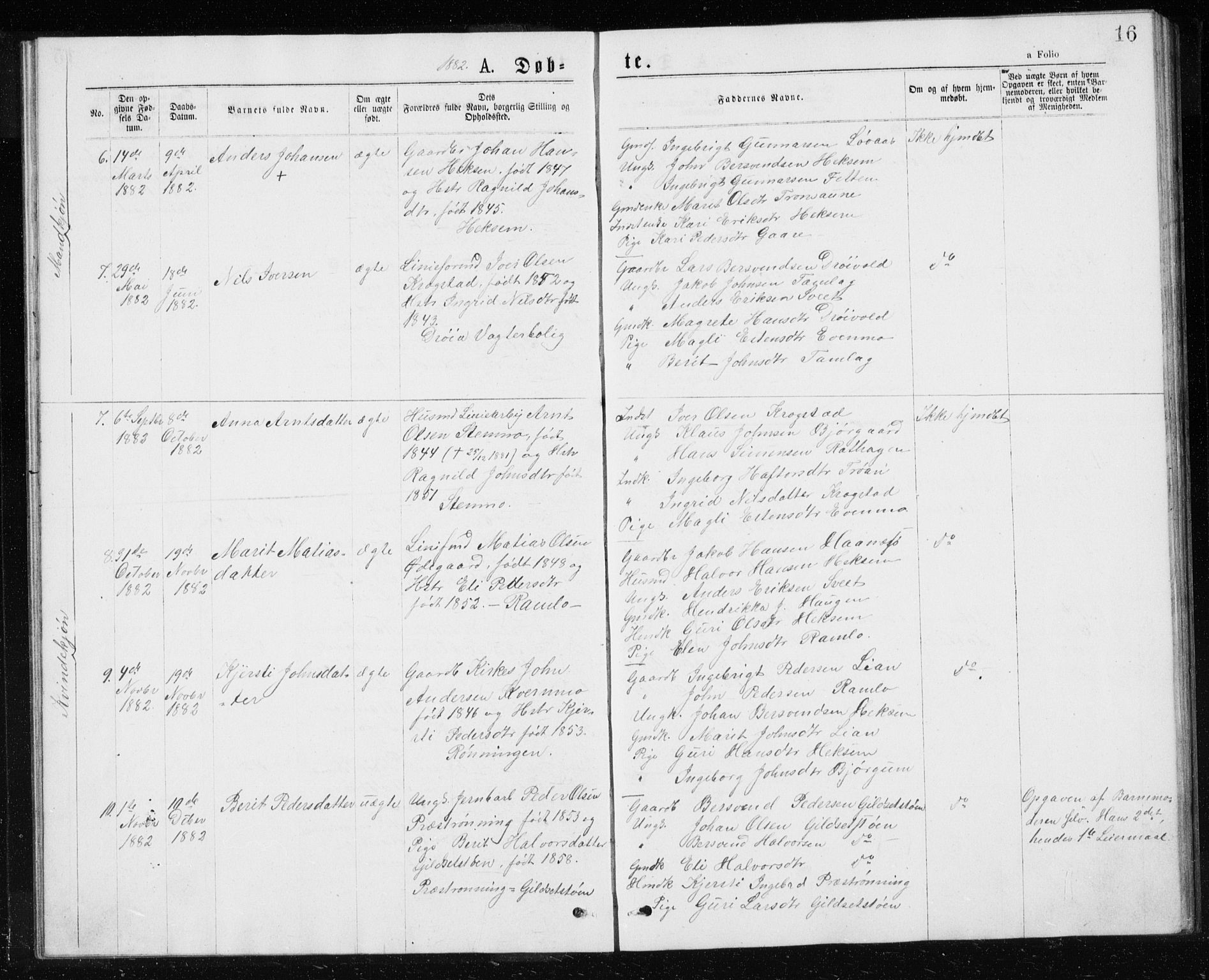 Ministerialprotokoller, klokkerbøker og fødselsregistre - Sør-Trøndelag, AV/SAT-A-1456/685/L0977: Klokkerbok nr. 685C02, 1879-1890, s. 16