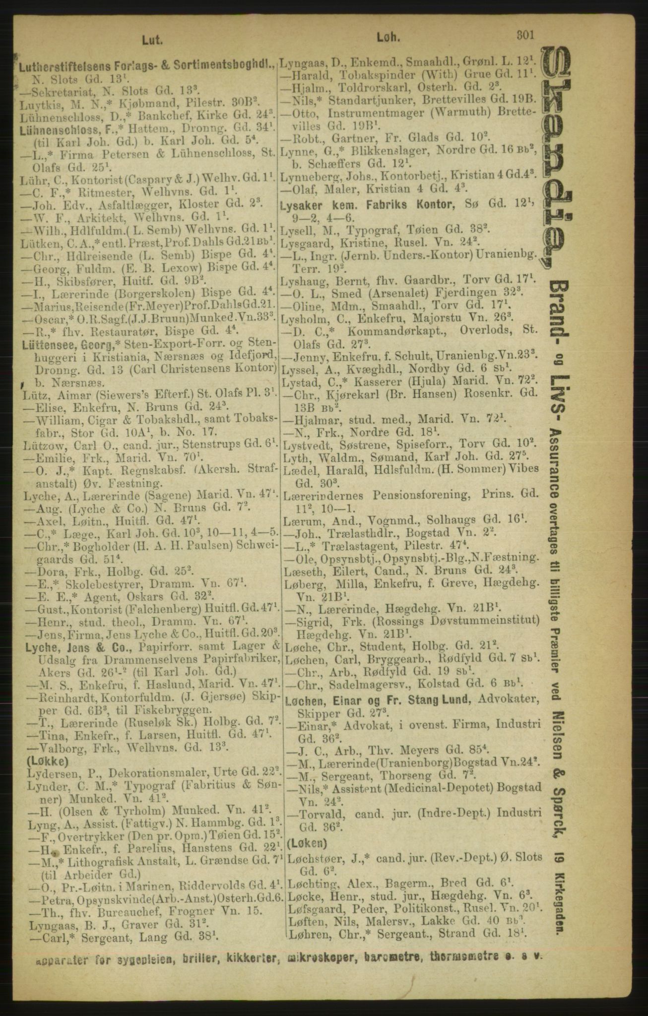 Kristiania/Oslo adressebok, PUBL/-, 1888, s. 301