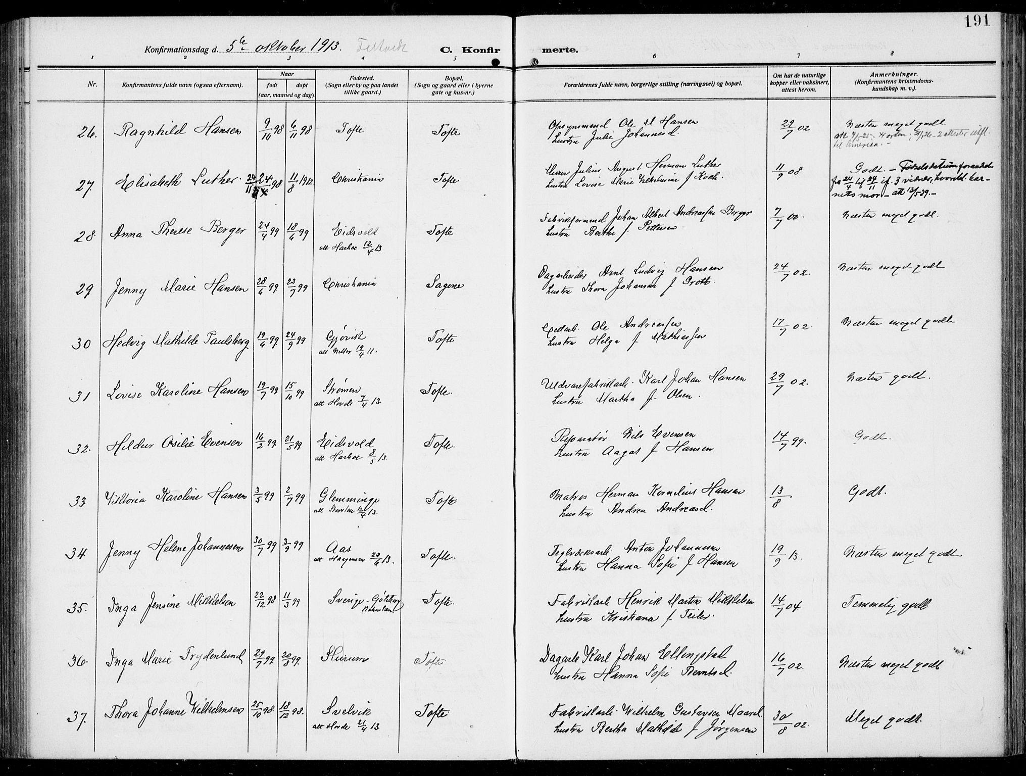 Hurum kirkebøker, AV/SAKO-A-229/F/Fa/L0016: Ministerialbok nr. 16, 1899-1918, s. 191