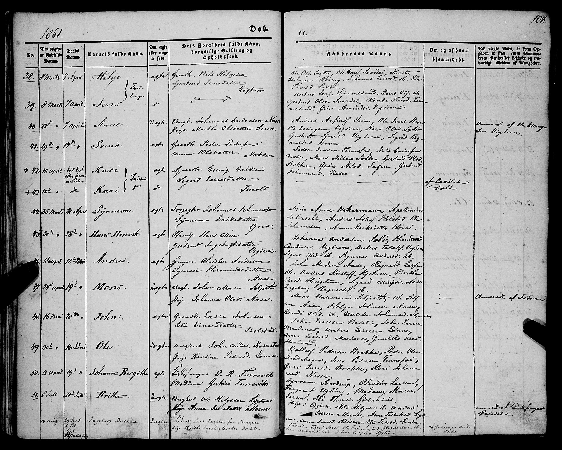 Vik sokneprestembete, AV/SAB-A-81501/H/Haa/Haaa/L0008: Ministerialbok nr. A 8, 1846-1865, s. 108