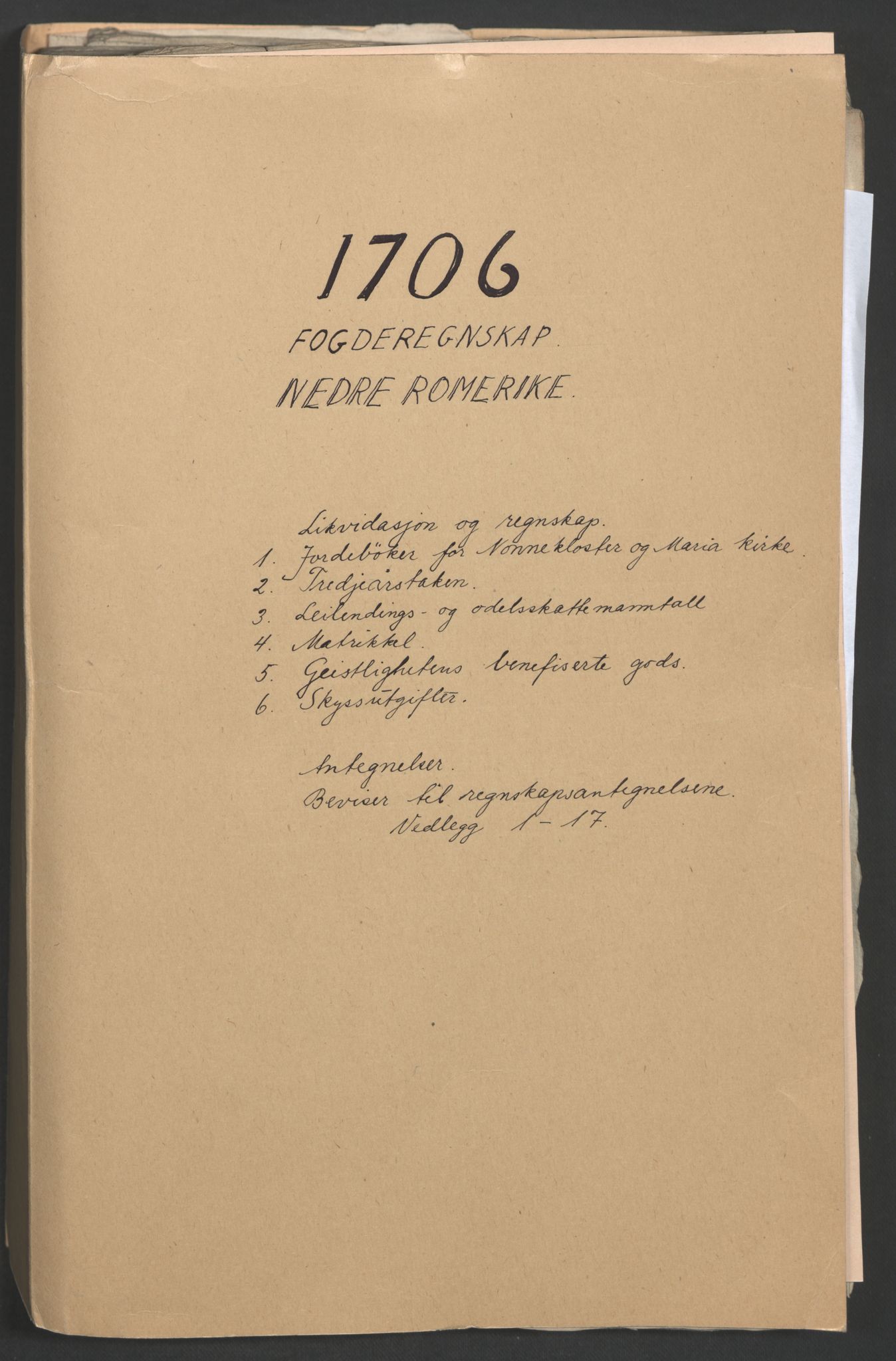 Rentekammeret inntil 1814, Reviderte regnskaper, Fogderegnskap, AV/RA-EA-4092/R11/L0590: Fogderegnskap Nedre Romerike, 1706-1707, s. 2