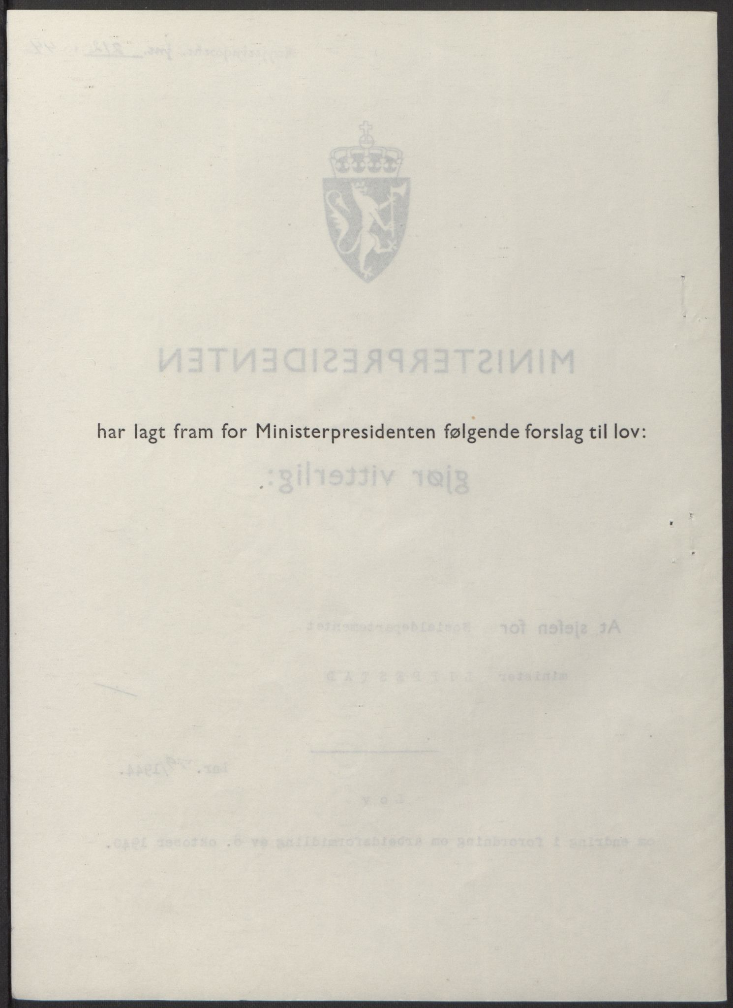 NS-administrasjonen 1940-1945 (Statsrådsekretariatet, de kommisariske statsråder mm), RA/S-4279/D/Db/L0100: Lover, 1944, s. 373