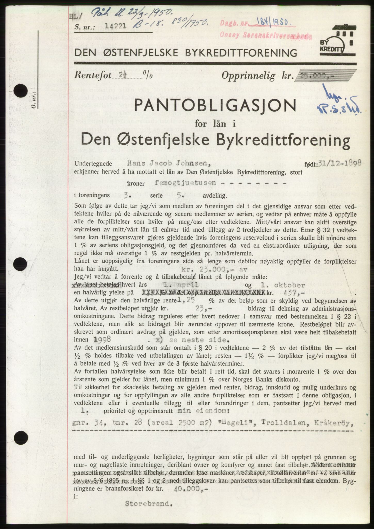 Onsøy sorenskriveri, SAO/A-10474/G/Ga/Gac/L0009: Pantebok nr. B 13-9, 1949-1950, Dagboknr: 184/1950