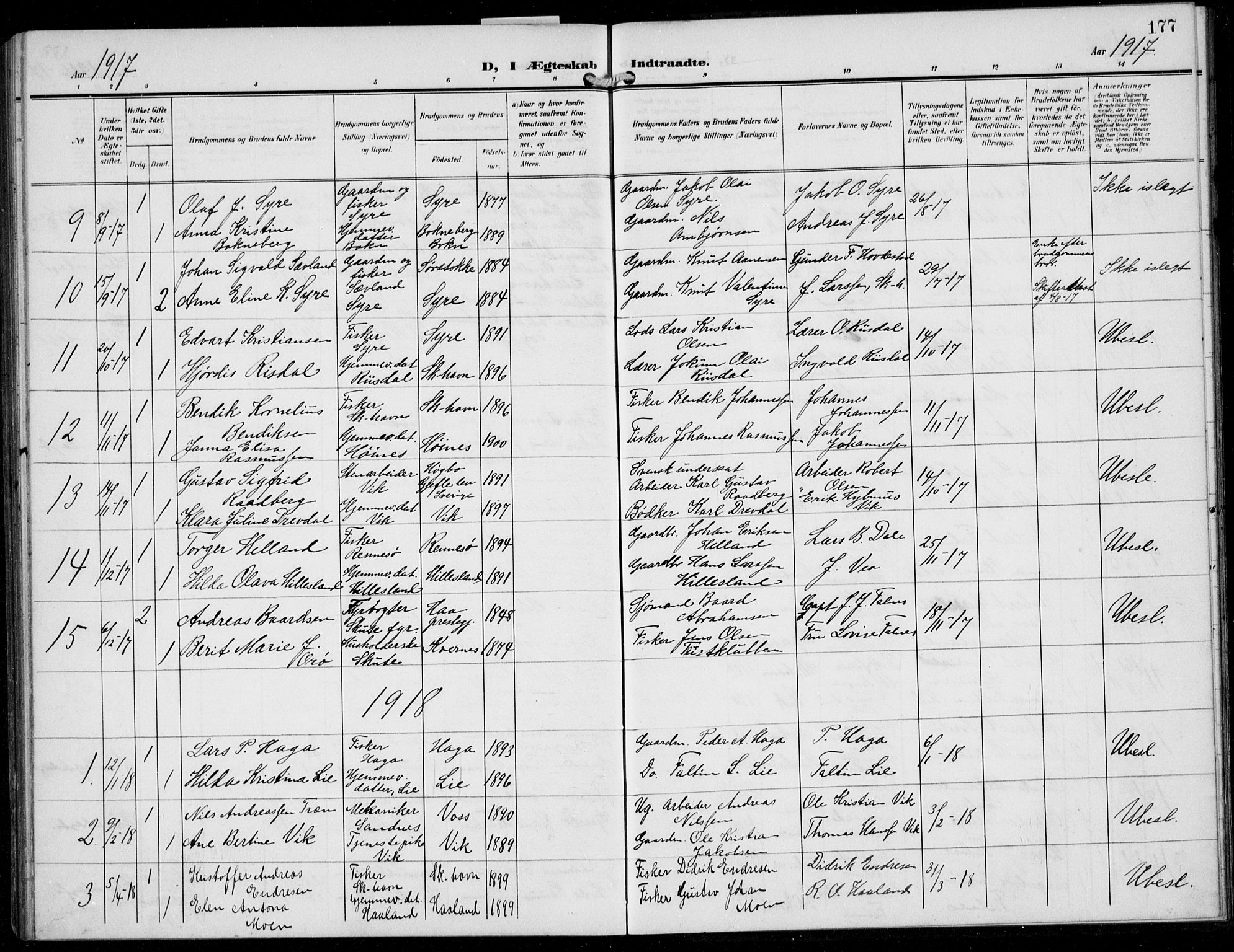 Skudenes sokneprestkontor, AV/SAST-A -101849/H/Ha/Hab/L0009: Klokkerbok nr. B 9, 1908-1936, s. 177