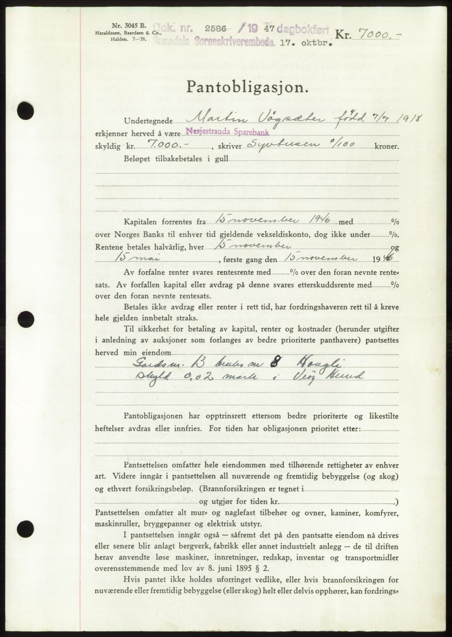 Romsdal sorenskriveri, SAT/A-4149/1/2/2C: Pantebok nr. B3, 1946-1948, Dagboknr: 2586/1947