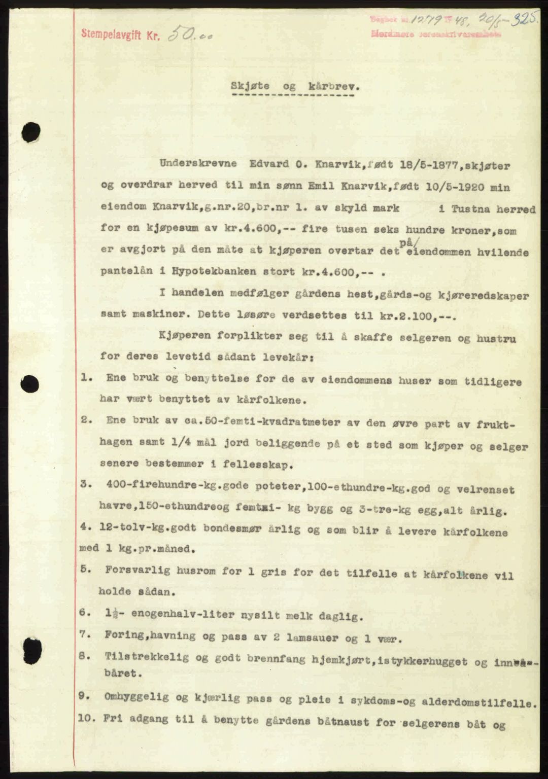 Nordmøre sorenskriveri, SAT/A-4132/1/2/2Ca: Pantebok nr. A108, 1948-1948, Dagboknr: 1279/1948