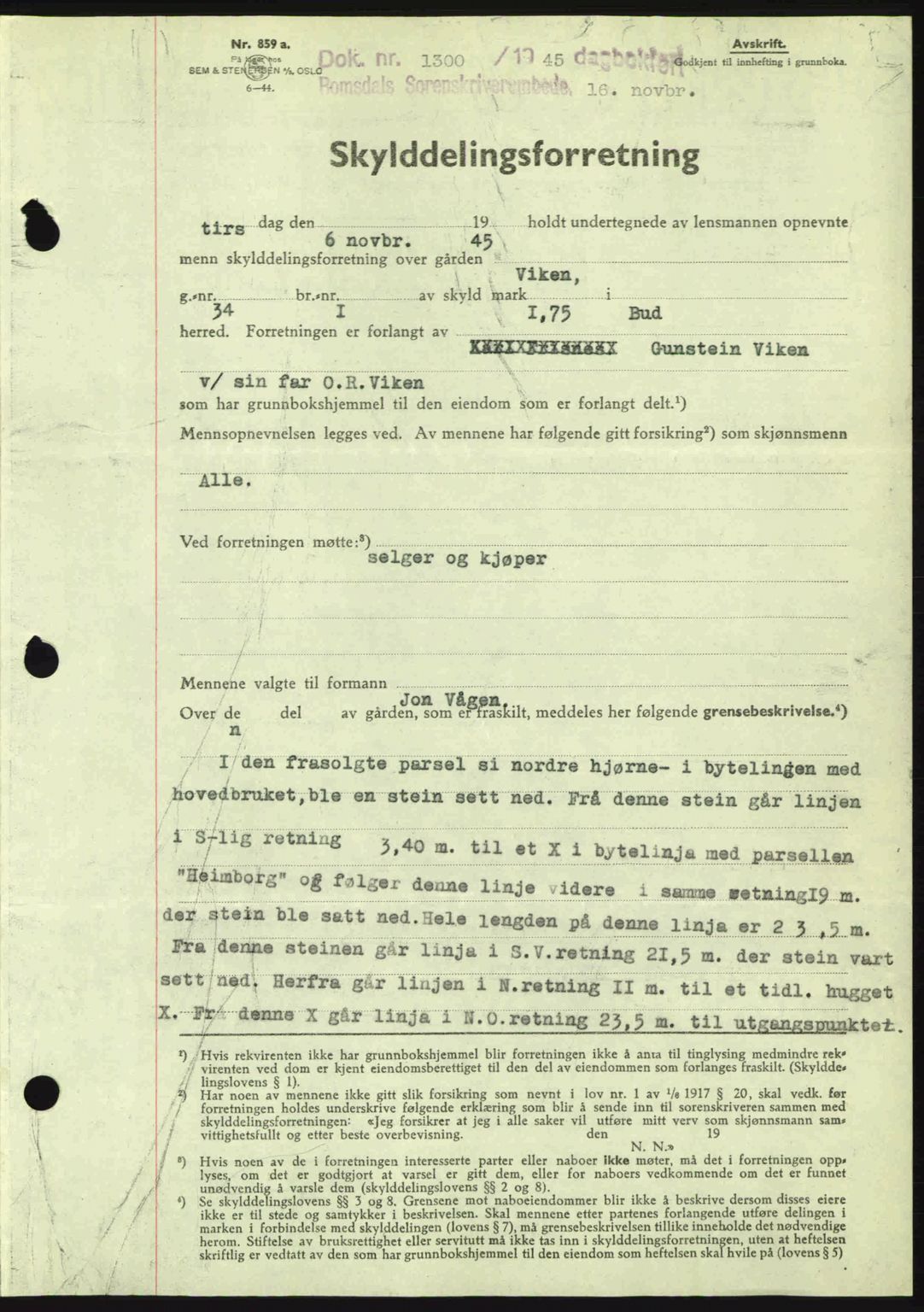 Romsdal sorenskriveri, SAT/A-4149/1/2/2C: Pantebok nr. A18, 1945-1945, Dagboknr: 1300/1945