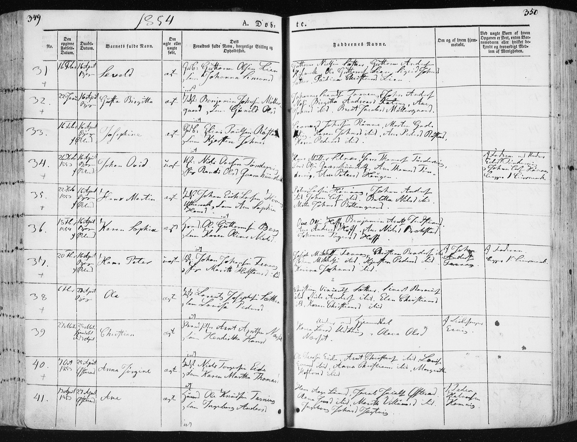 Ministerialprotokoller, klokkerbøker og fødselsregistre - Sør-Trøndelag, SAT/A-1456/659/L0736: Ministerialbok nr. 659A06, 1842-1856, s. 349-350
