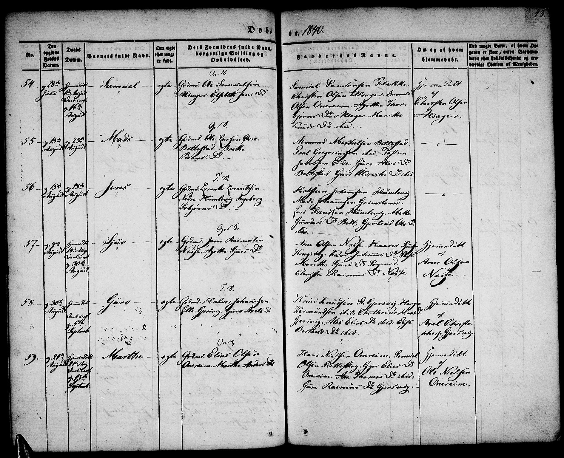 Tysnes sokneprestembete, AV/SAB-A-78601/H/Haa: Ministerialbok nr. A 9, 1837-1848, s. 43