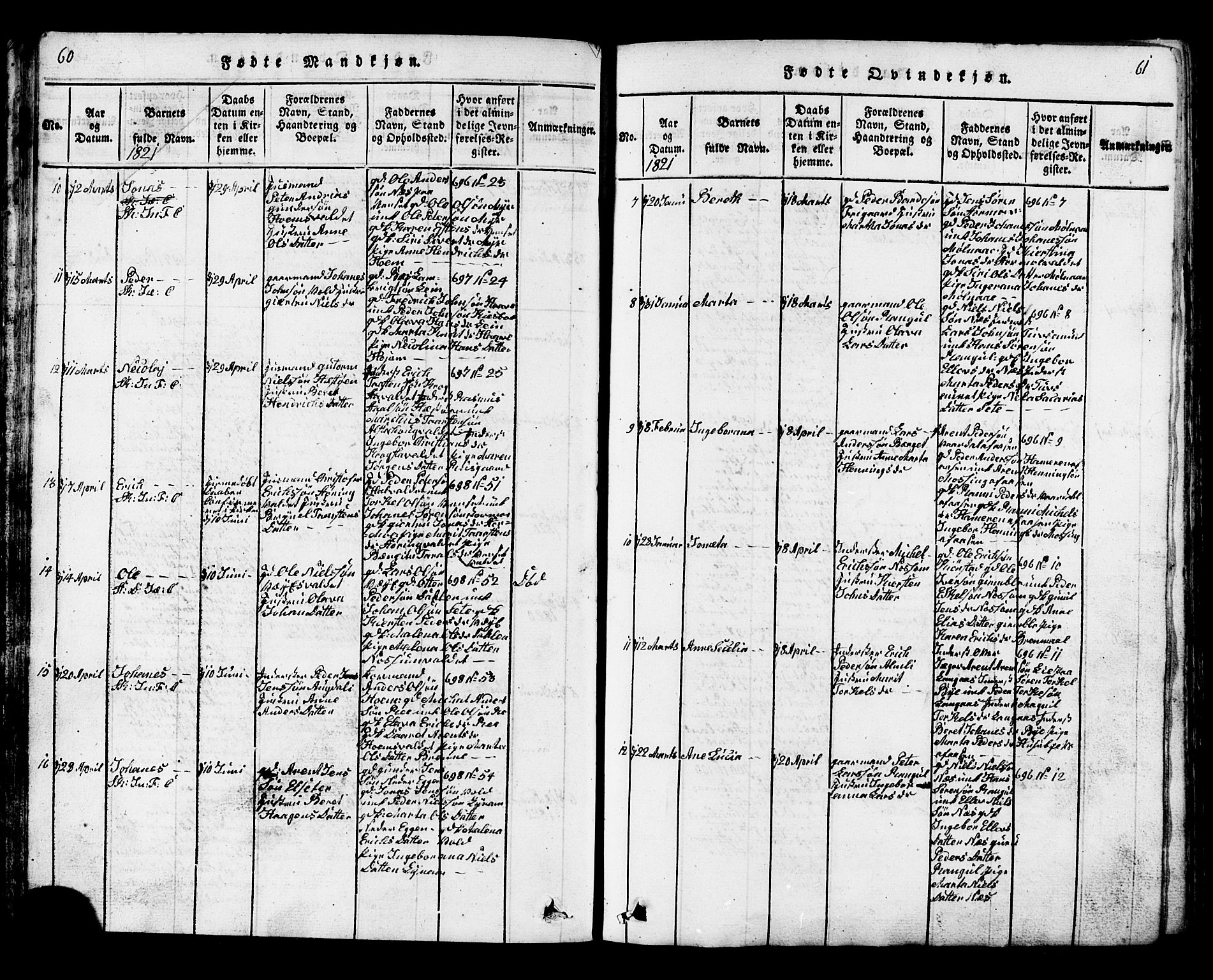 Ministerialprotokoller, klokkerbøker og fødselsregistre - Nord-Trøndelag, AV/SAT-A-1458/717/L0169: Klokkerbok nr. 717C01, 1816-1834, s. 60-61