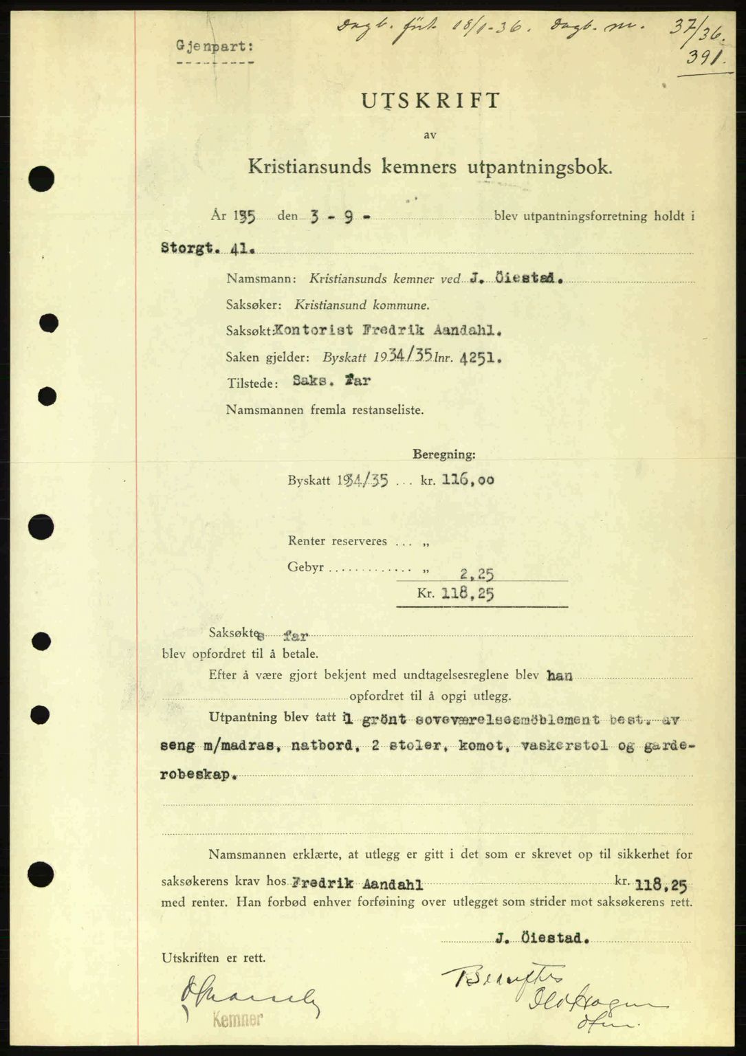Kristiansund byfogd, SAT/A-4587/A/27: Pantebok nr. 28, 1934-1936, Tingl.dato: 18.01.1936