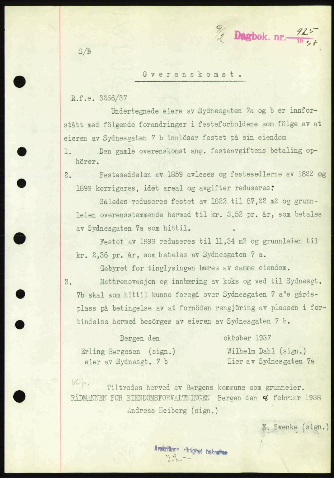Byfogd og Byskriver i Bergen, SAB/A-3401/03/03Bc/L0006: Pantebok nr. A5, 1937-1938, Dagboknr: 925/1938