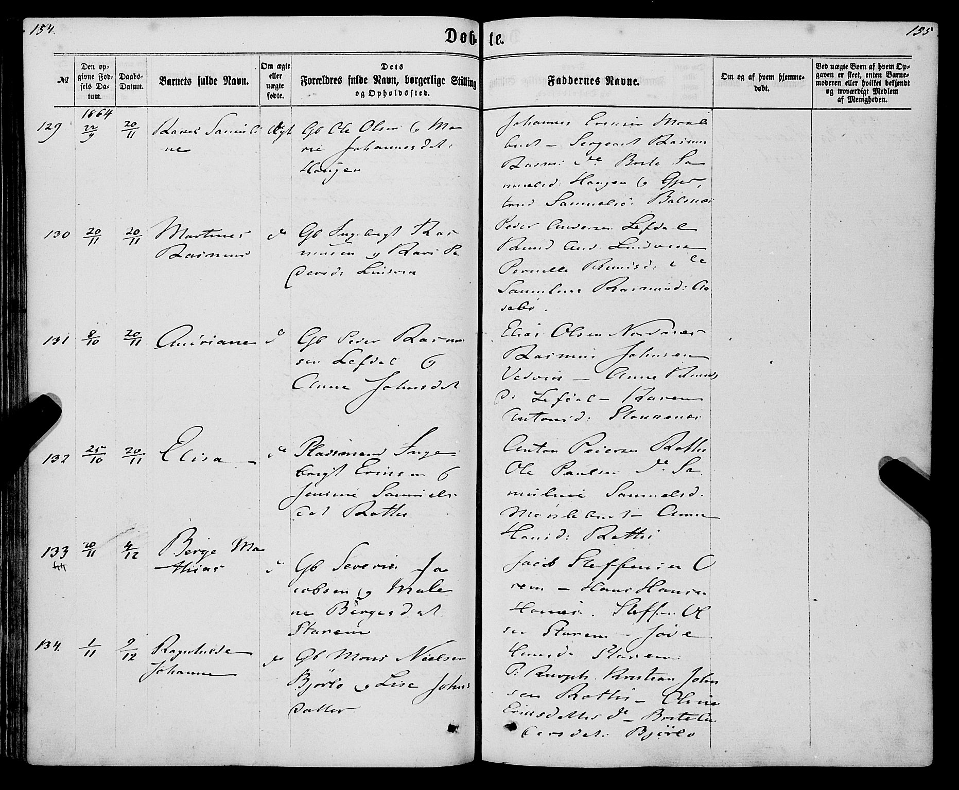 Eid sokneprestembete, AV/SAB-A-82301/H/Haa/Haaa/L0009: Ministerialbok nr. A 9, 1861-1868, s. 154-155