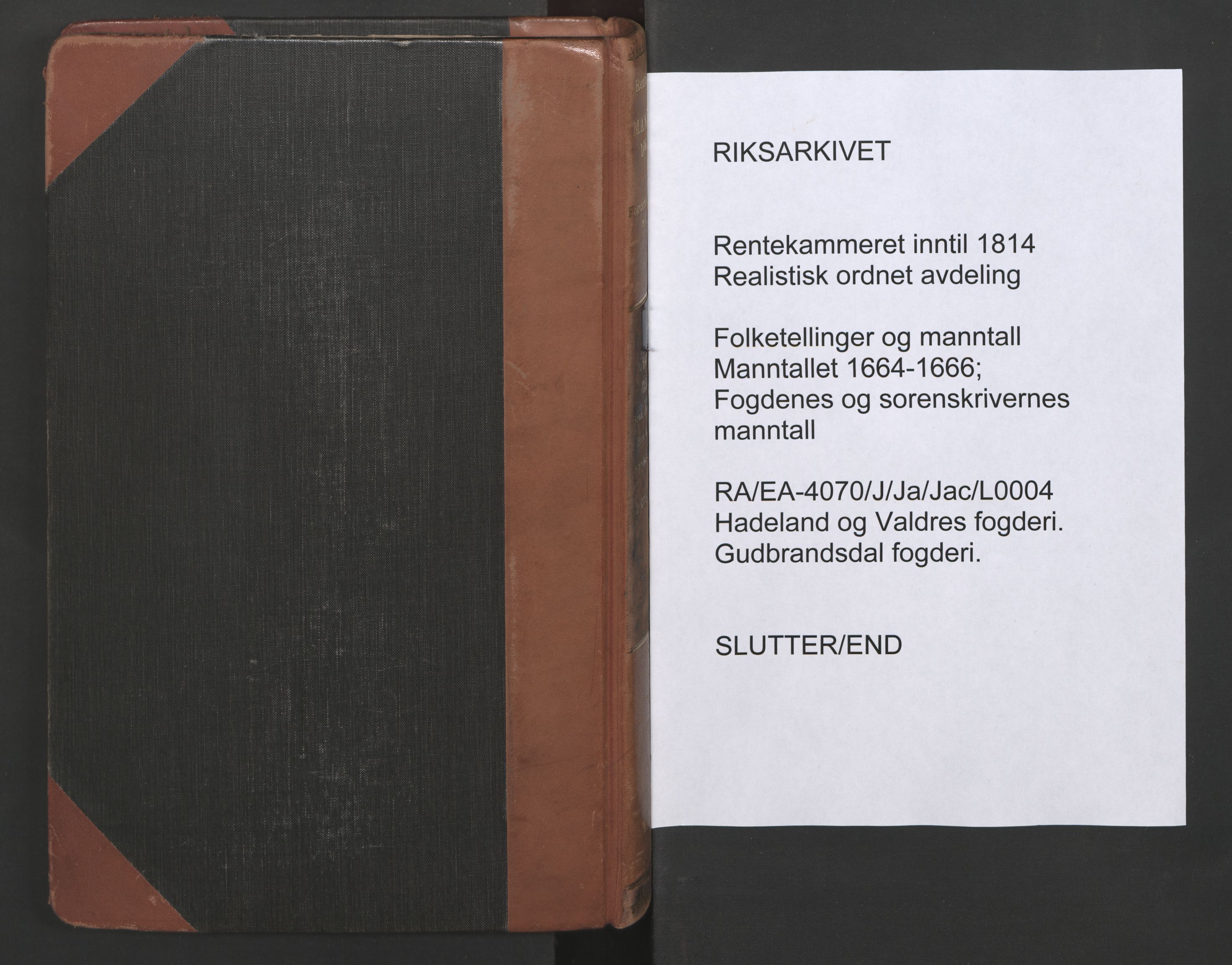 RA, Fogdenes og sorenskrivernes manntall 1664-1666, nr. 4: Hadeland og Valdres fogderi og Gudbrandsdal fogderi, 1664