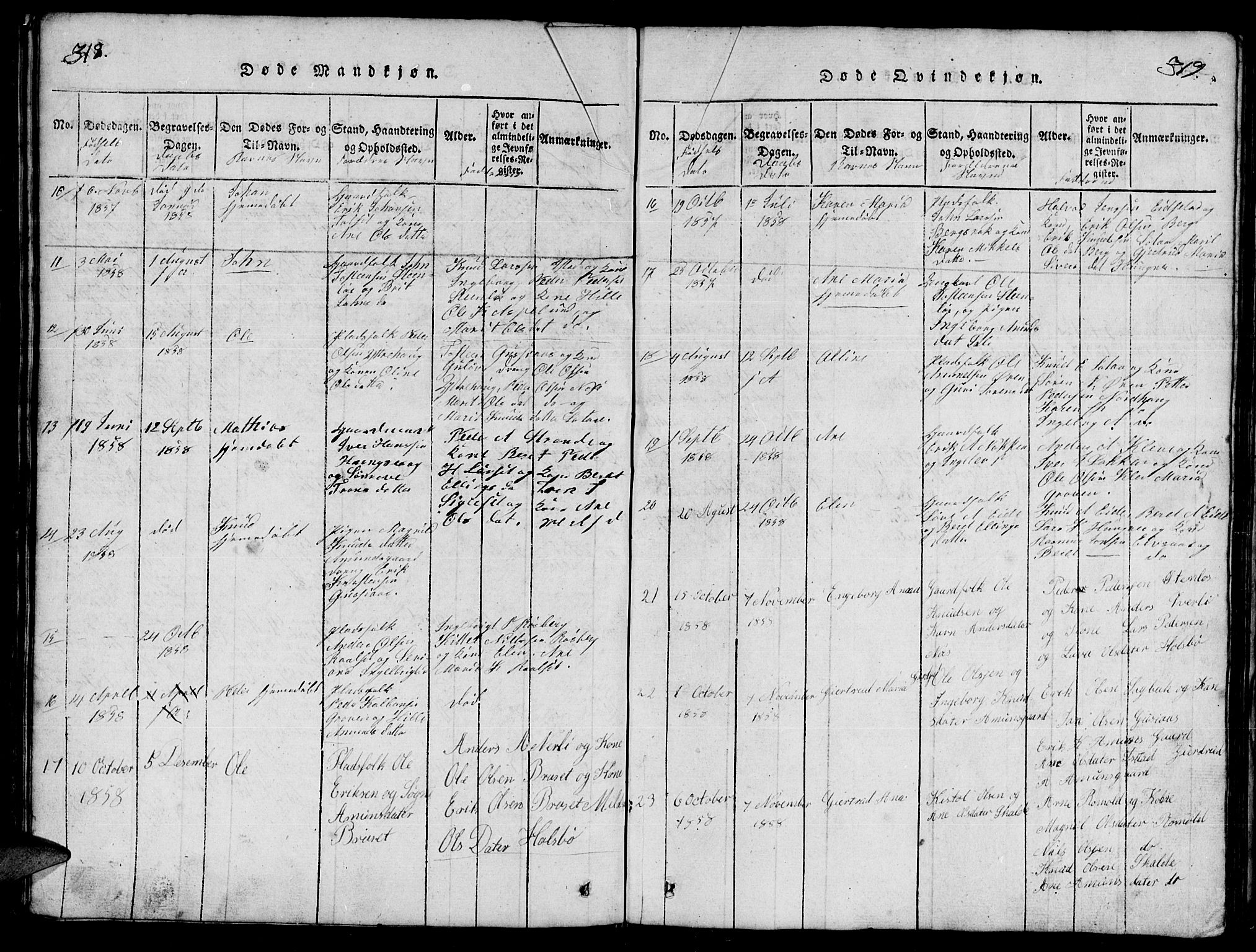 Ministerialprotokoller, klokkerbøker og fødselsregistre - Møre og Romsdal, SAT/A-1454/557/L0683: Klokkerbok nr. 557C01, 1818-1862, s. 318-319