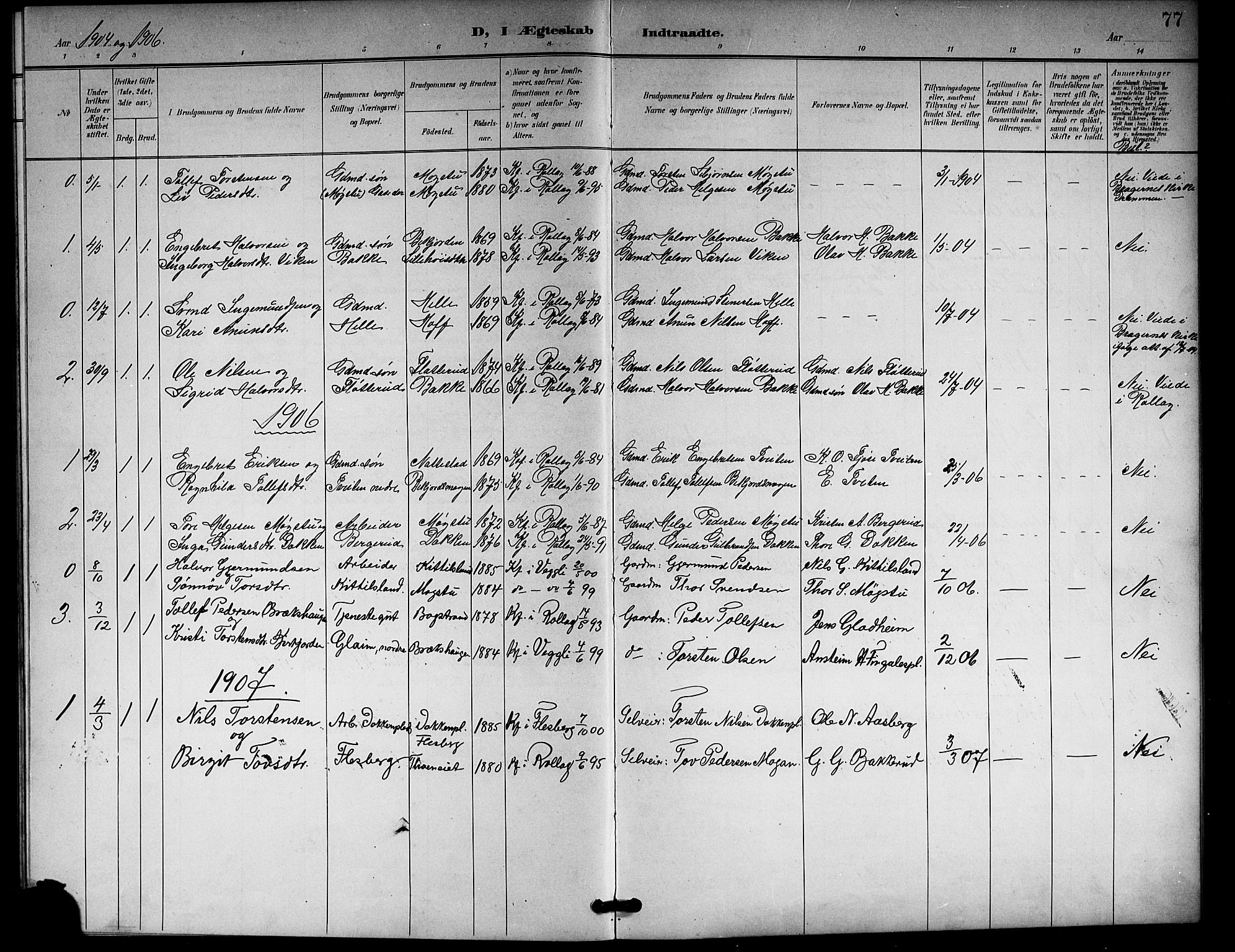 Rollag kirkebøker, AV/SAKO-A-240/G/Gb/L0003: Klokkerbok nr. II 3, 1897-1919, s. 77