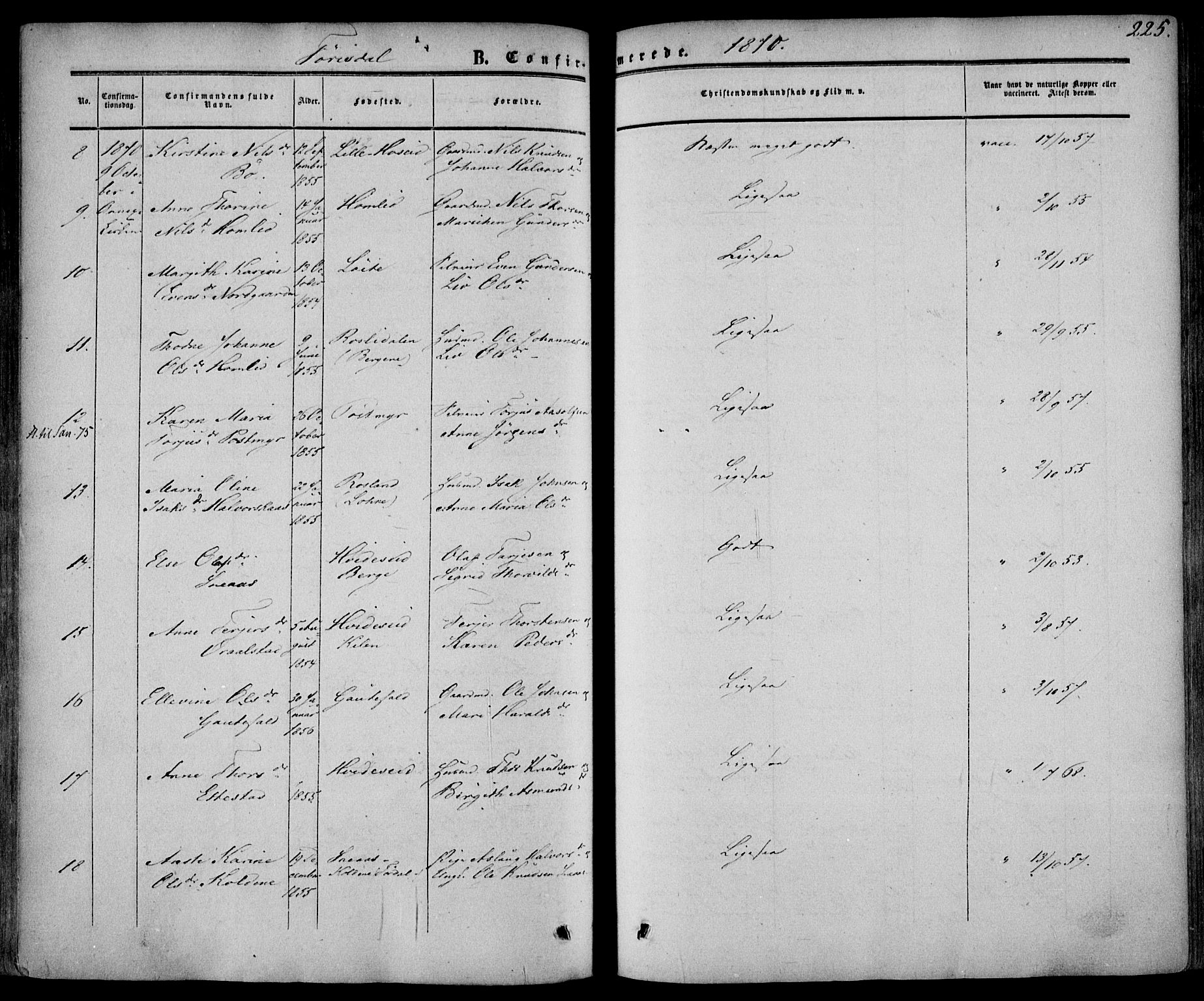Drangedal kirkebøker, AV/SAKO-A-258/F/Fa/L0008: Ministerialbok nr. 8, 1857-1871, s. 225