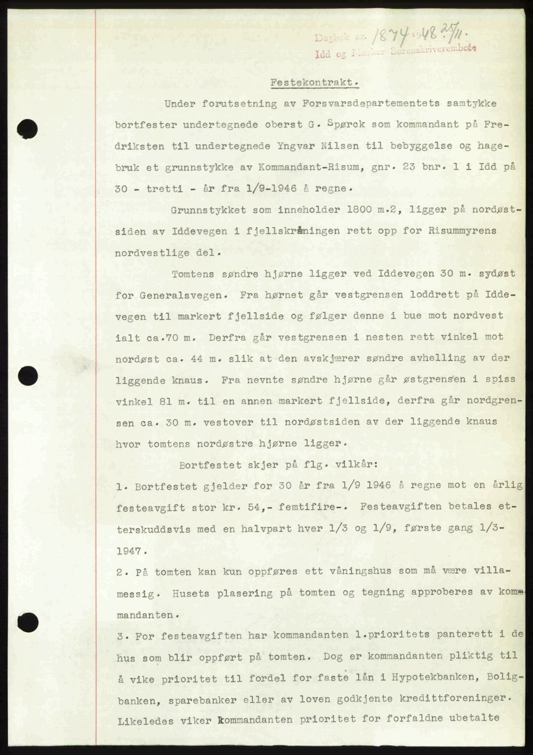 Idd og Marker sorenskriveri, SAO/A-10283/G/Gb/Gbb/L0011: Pantebok nr. A11, 1948-1949, Dagboknr: 1874/1948