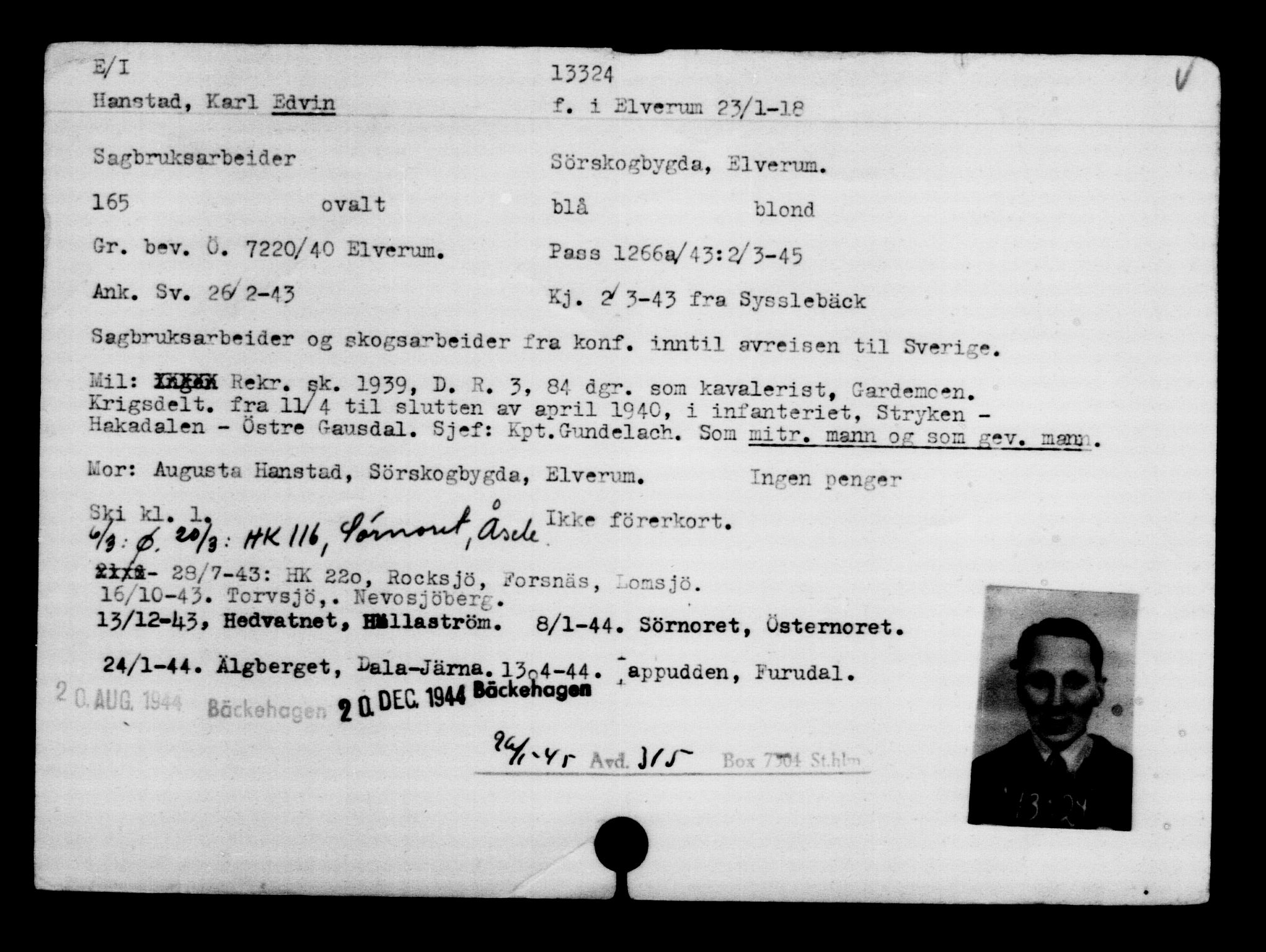 Den Kgl. Norske Legasjons Flyktningskontor, AV/RA-S-6753/V/Va/L0007: Kjesäterkartoteket.  Flyktningenr. 12700-15723, 1940-1945, s. 712