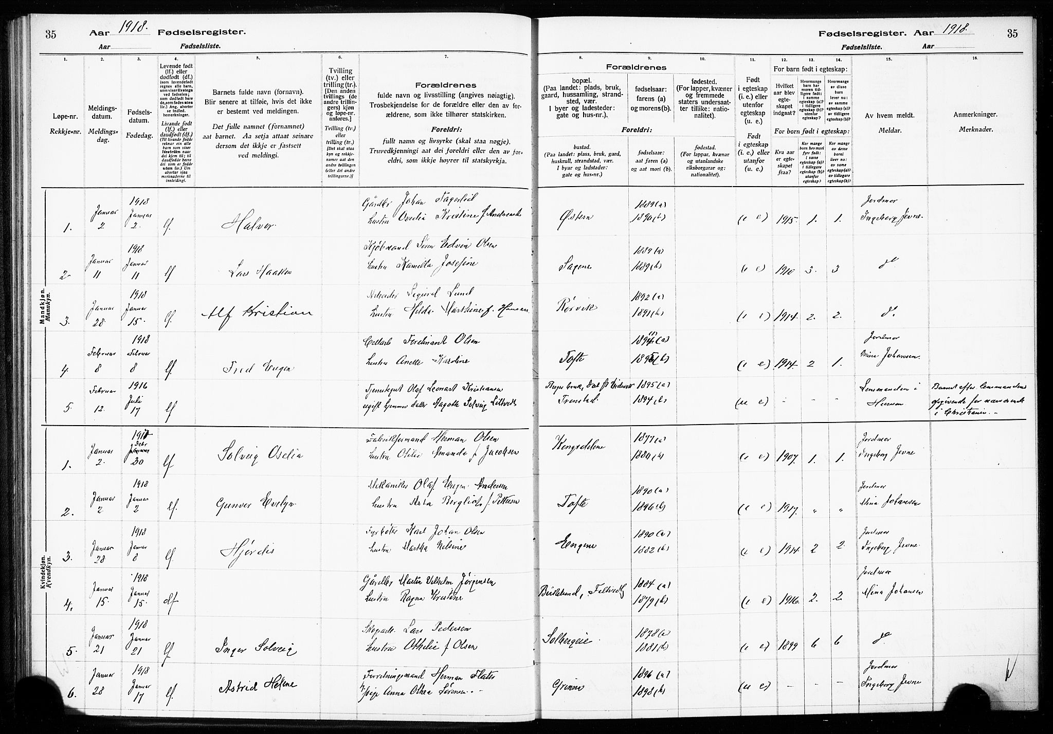 Hurum kirkebøker, SAKO/A-229/J/Ja/L0001: Fødselsregister nr. 1, 1916-1928, s. 35