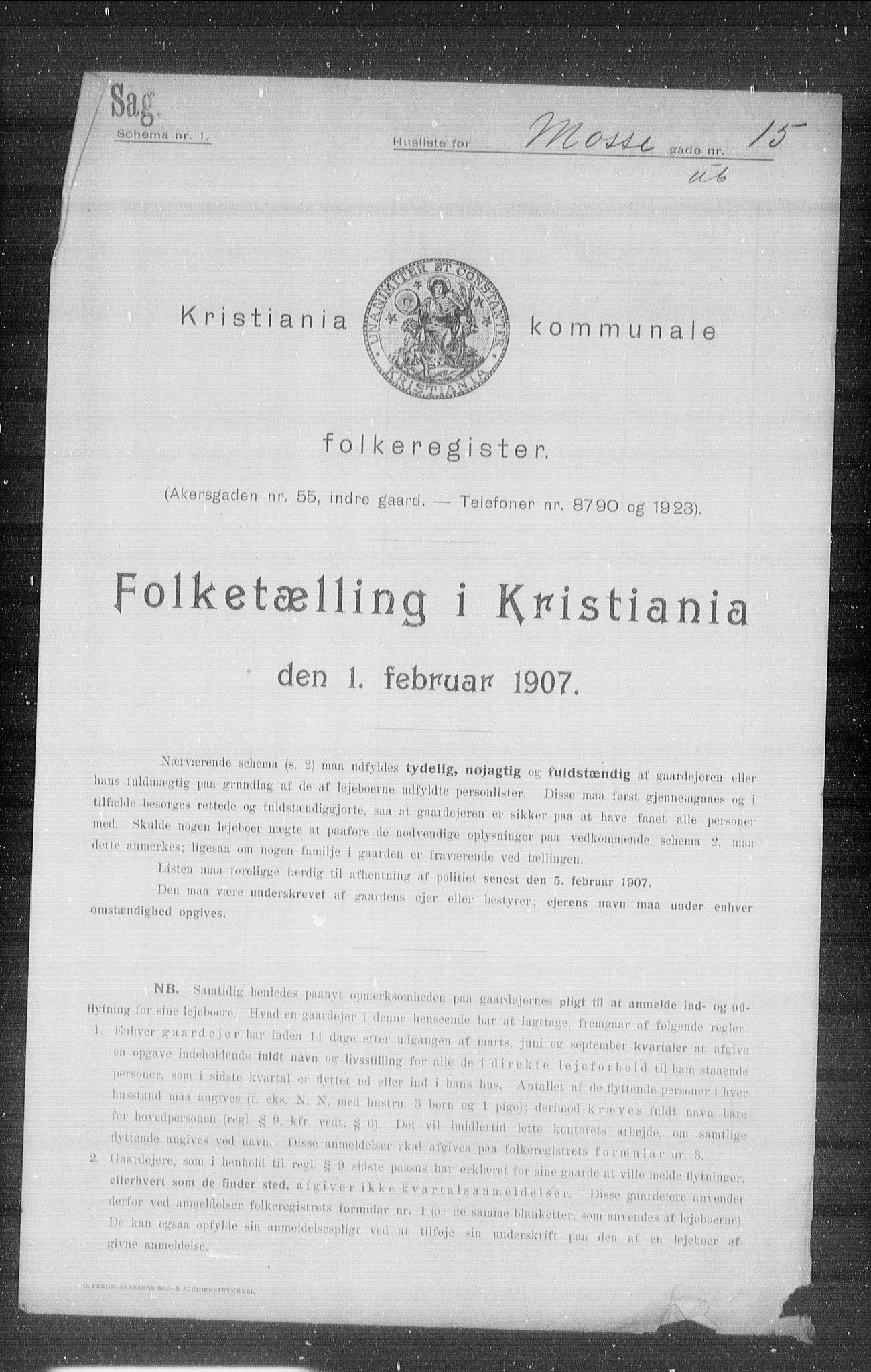 OBA, Kommunal folketelling 1.2.1907 for Kristiania kjøpstad, 1907, s. 33645