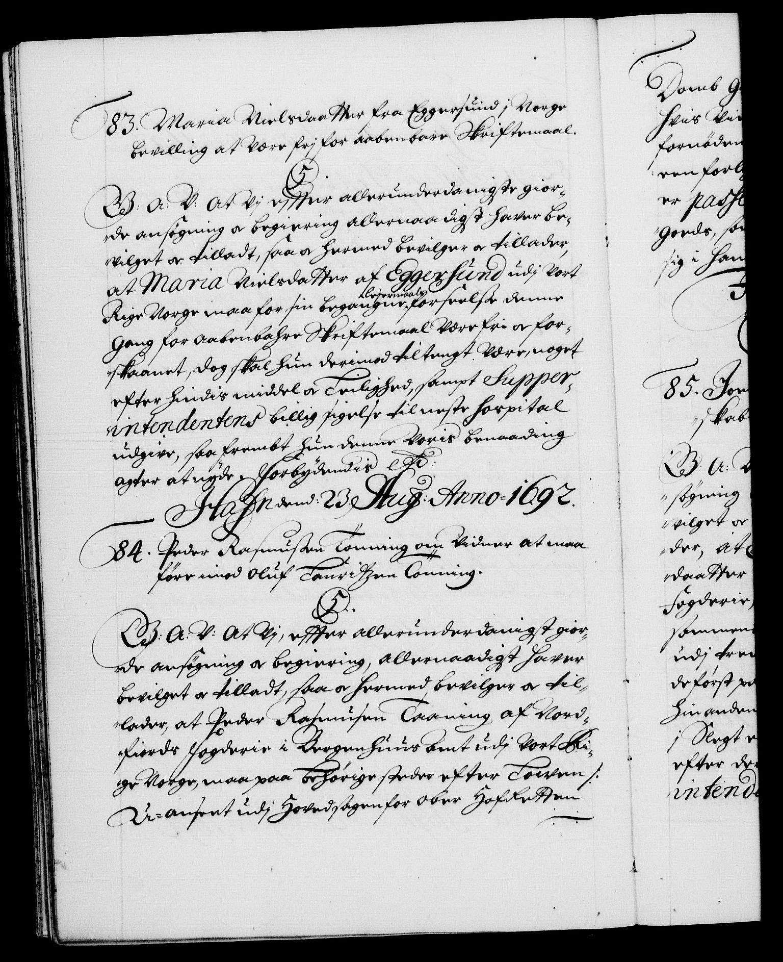 Danske Kanselli 1572-1799, RA/EA-3023/F/Fc/Fca/Fcaa/L0016: Norske registre (mikrofilm), 1692-1697, s. 42b