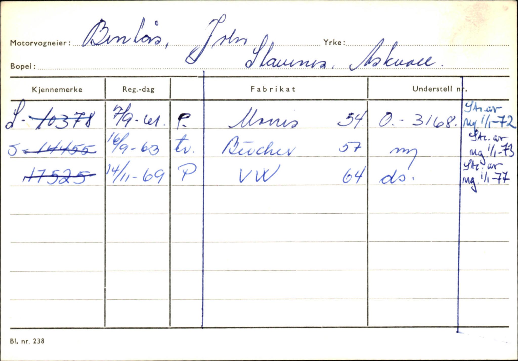 Statens vegvesen, Sogn og Fjordane vegkontor, AV/SAB-A-5301/4/F/L0132: Eigarregister Askvoll A-Å. Balestrand A-Å, 1945-1975, s. 101